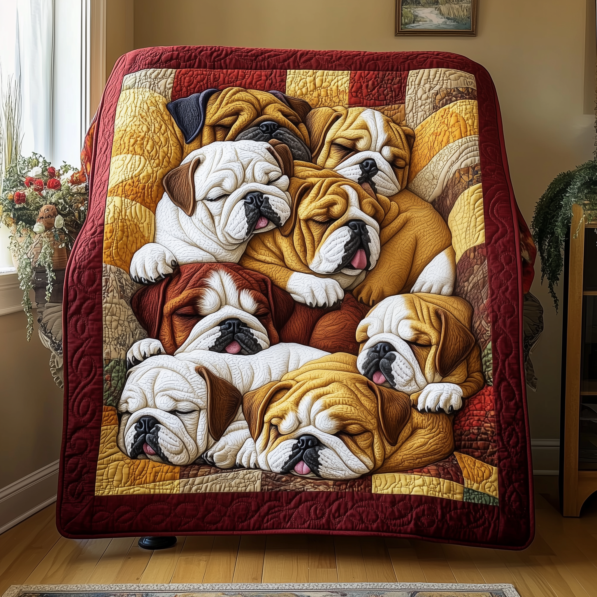 Adorable Sleepy Bulldogs Quilted Blanket Nice Throw Blankets Gifts For People Who Love Dogs Adorable Sleepy Bulldogs Quilted Blanket Nice Throw Blankets Gifts For People Who Love Dogs