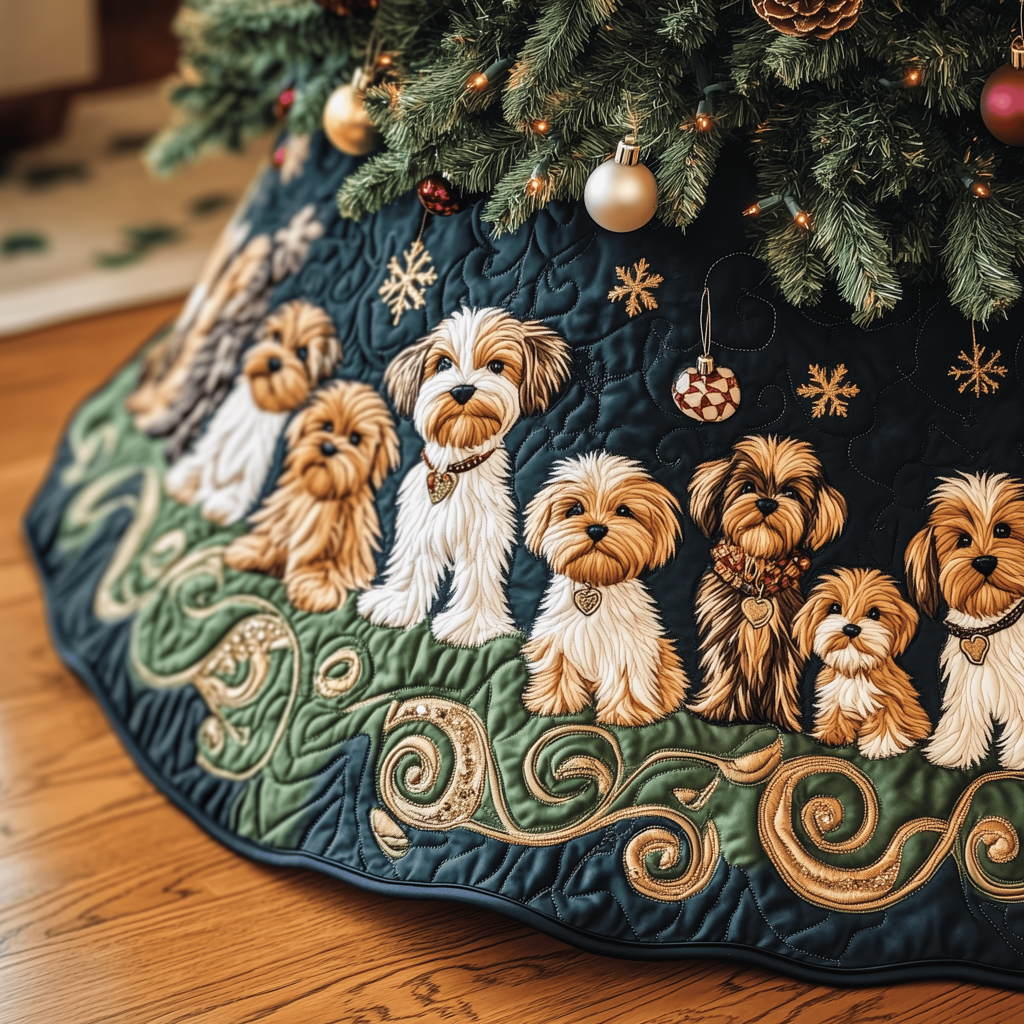 Adorable Yorkshire Terrier Quilted Tree Skirt Add Heart to Your Holidays with a Durable Tree Skirt Adorable Yorkshire Terrier Quilted Tree Skirt Add Heart to Your Holidays with a Durable Tree Skirt
