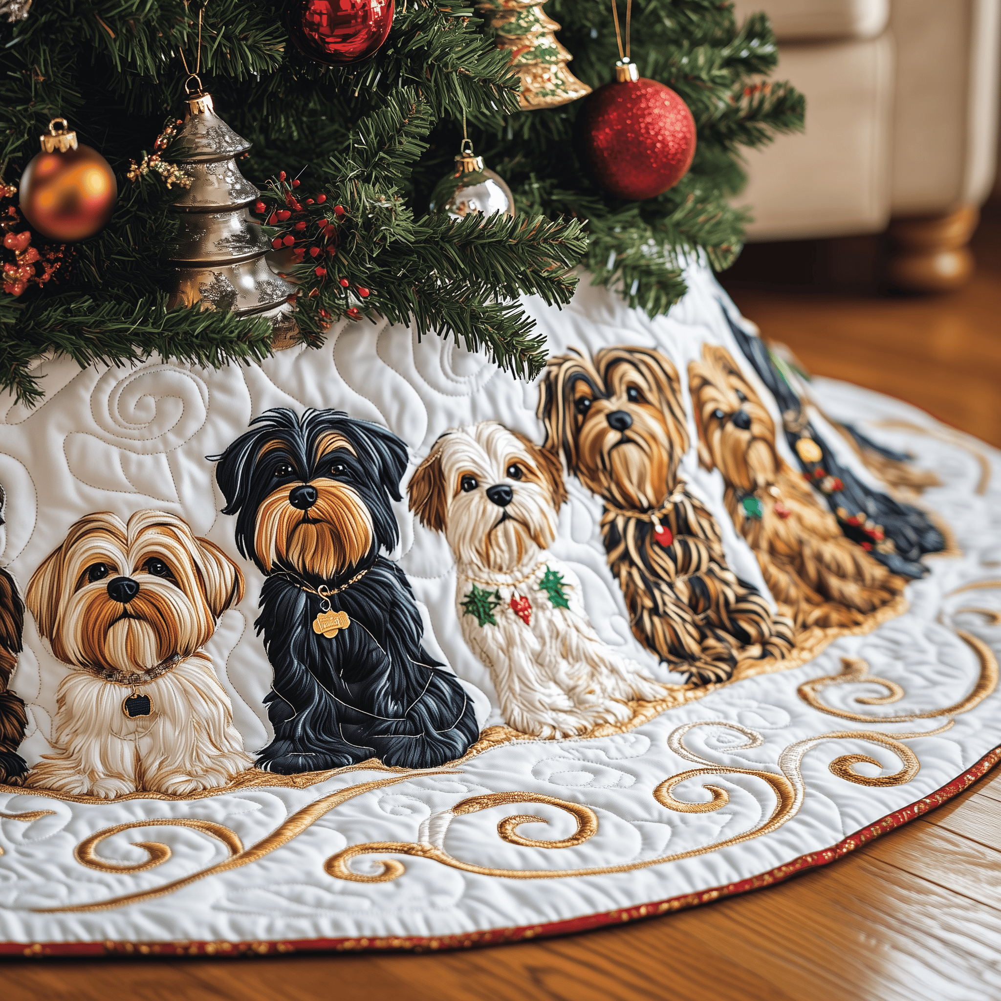 Adorable Yorkshire Terrier Quilted Tree Skirt Enjoy Christmas Morning with a Thoughtful Tree Skirt Adorable Yorkshire Terrier Quilted Tree Skirt Enjoy Christmas Morning with a Thoughtful Tree Skirt