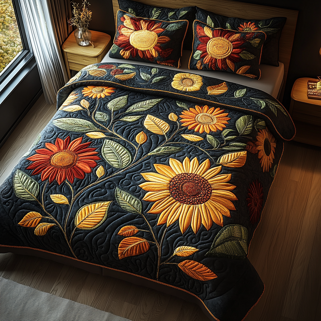 Amber Glow Quilted Bedding Set Sunflower Gifts For Her Amber Glow Quilted Bedding Set Sunflower Gifts For Her