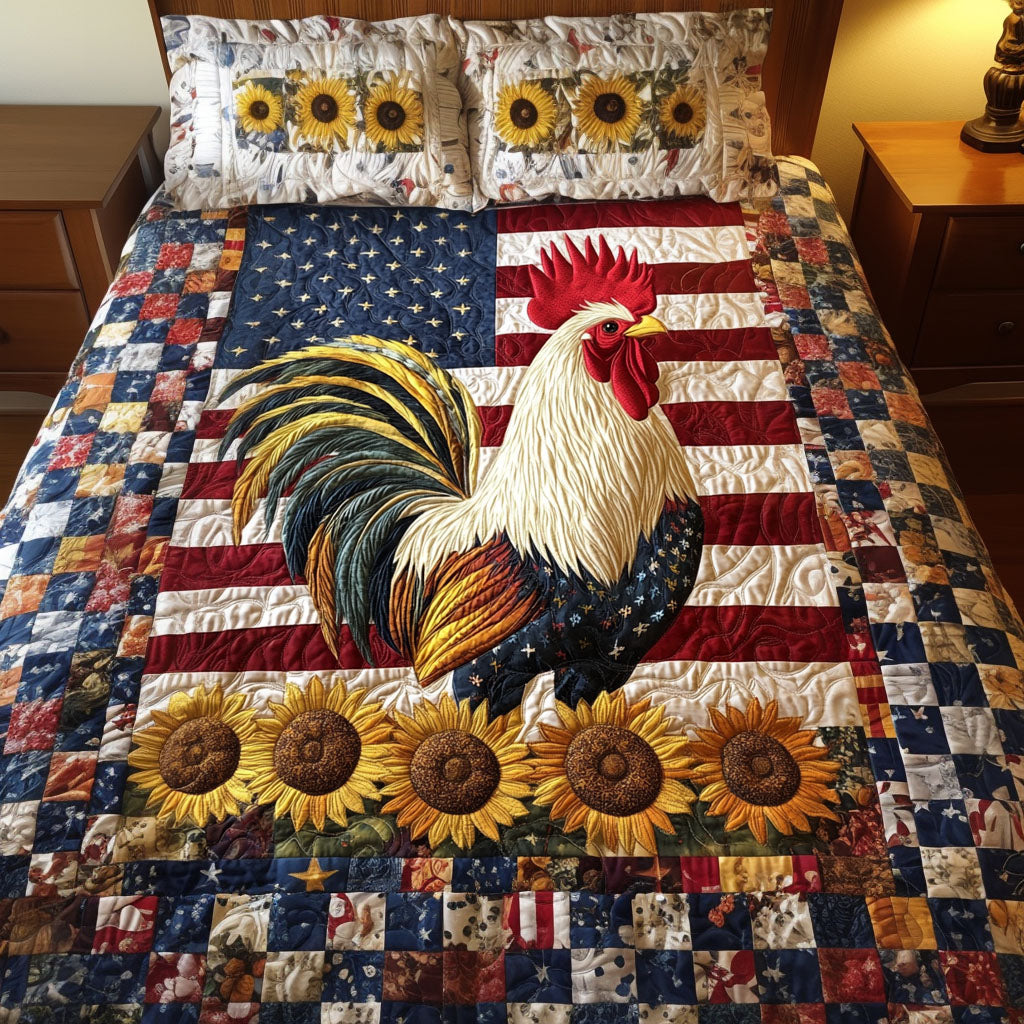 Americana Roosters Quilted Bedding Set Chicken Christmas Gifts Americana Roosters Quilted Bedding Set Chicken Christmas Gifts