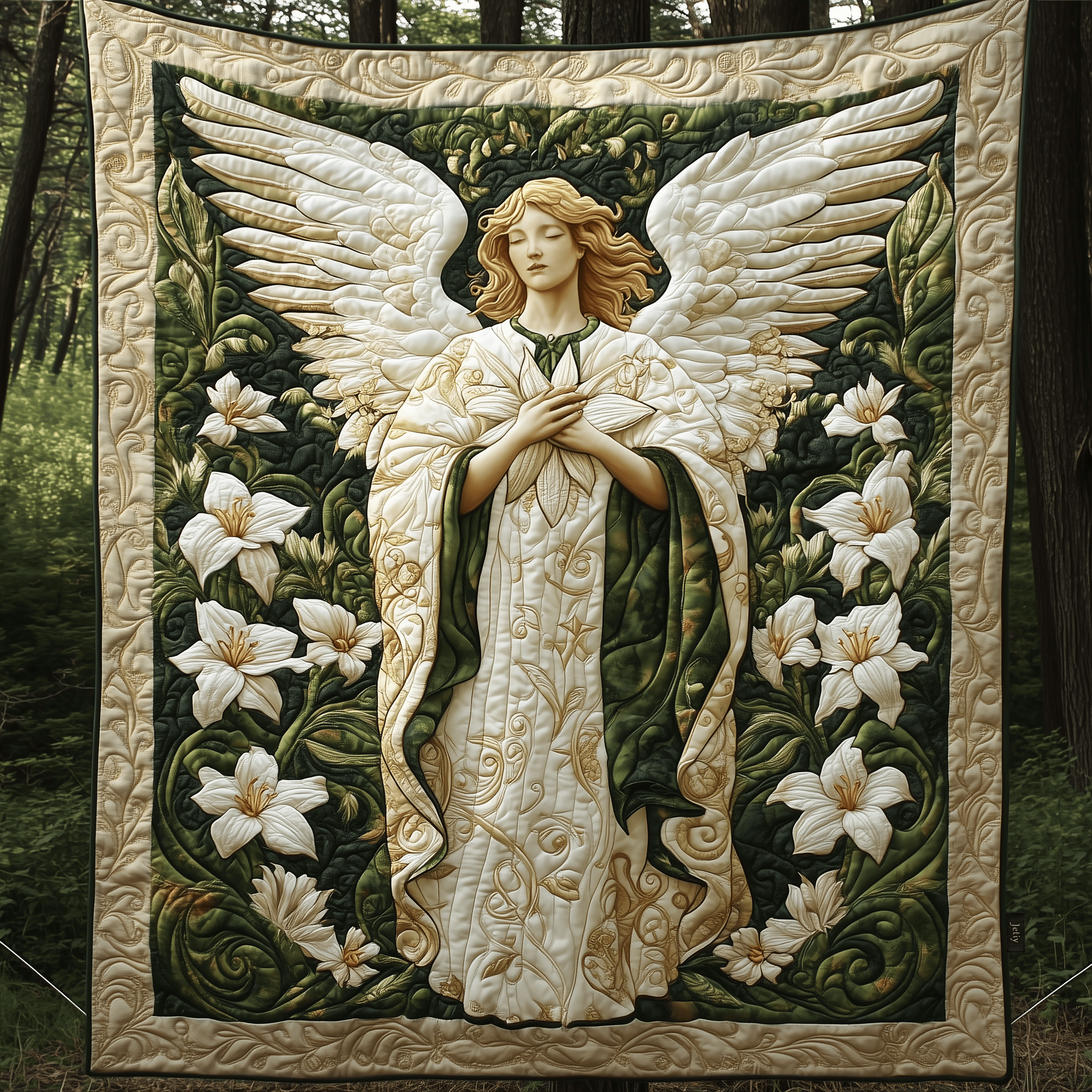 Angel With Lilies Quilted Blanket Feel the Heart of Home with a Blanket That Embraces All Angel With Lilies Quilted Blanket Feel the Heart of Home with a Blanket That Embraces All