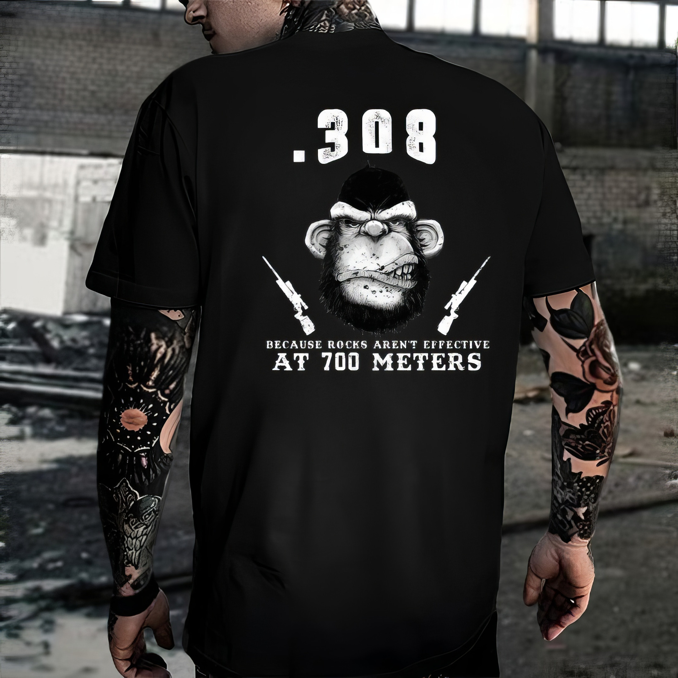 Angry Monkey 308 Because Rocks Aren'T Effective At 700 Meters T-Shirt Dad Birthday Gifts Angry Monkey 308 Because Rocks Aren'T Effective At 700 Meters T-Shirt Dad Birthday Gifts