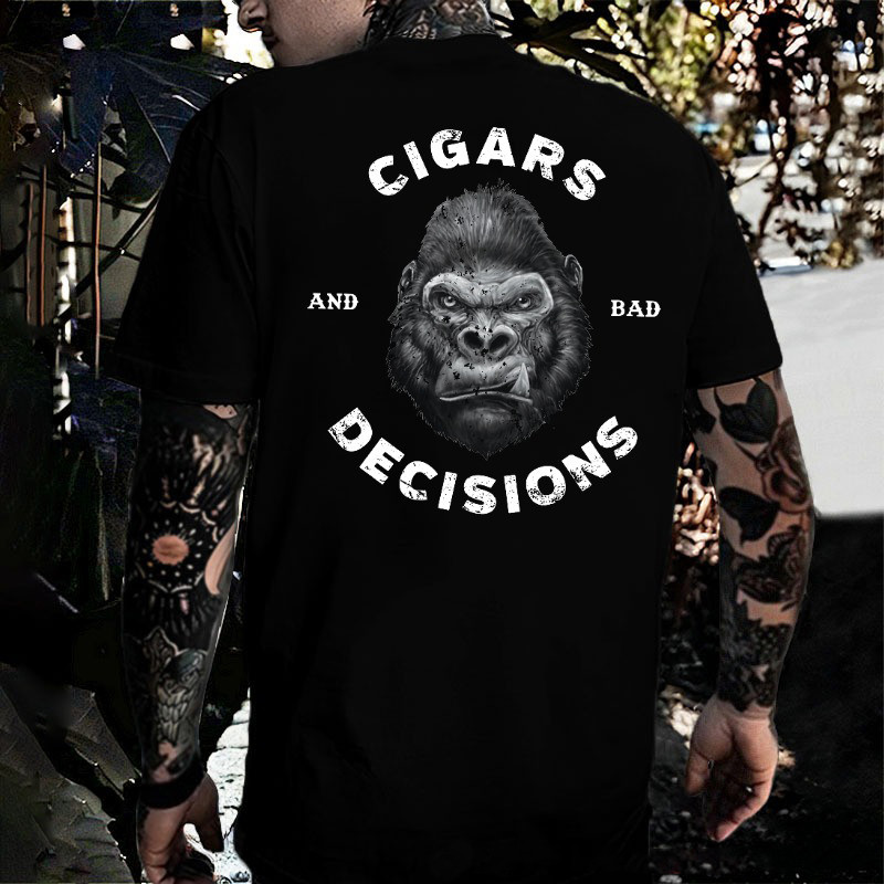Angry Monkey Cigars And Bad Decisions T-Shirt Simple Father'S Day Gift Ideas Angry Monkey Cigars And Bad Decisions T-Shirt Simple Father'S Day Gift Ideas