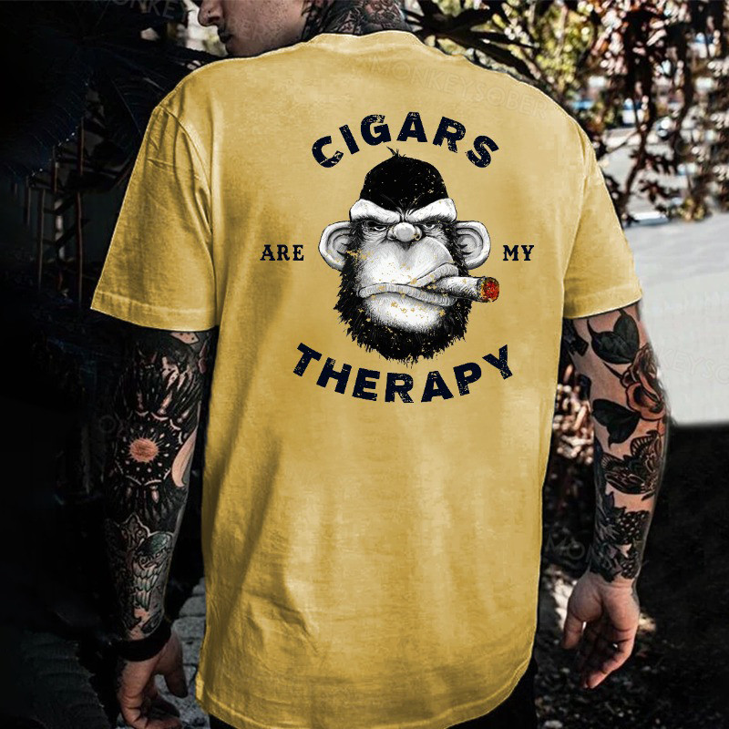 Angry Monkey Cigars Are My Therapy T-Shirt Good Fathers Day Gifts Angry Monkey Cigars Are My Therapy T-Shirt Good Fathers Day Gifts