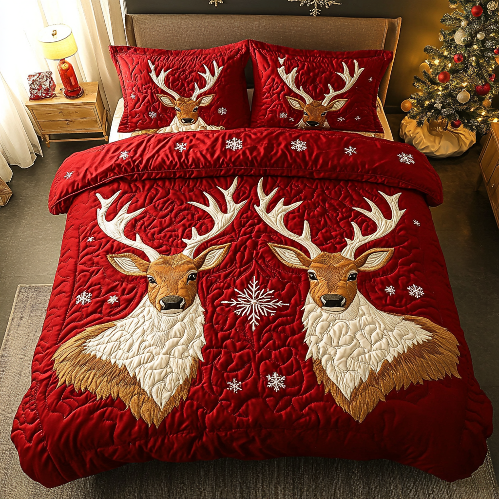 Antler Charm Quilted Bedding Set Deer Christmas Decor Antler Charm Quilted Bedding Set Deer Christmas Decor