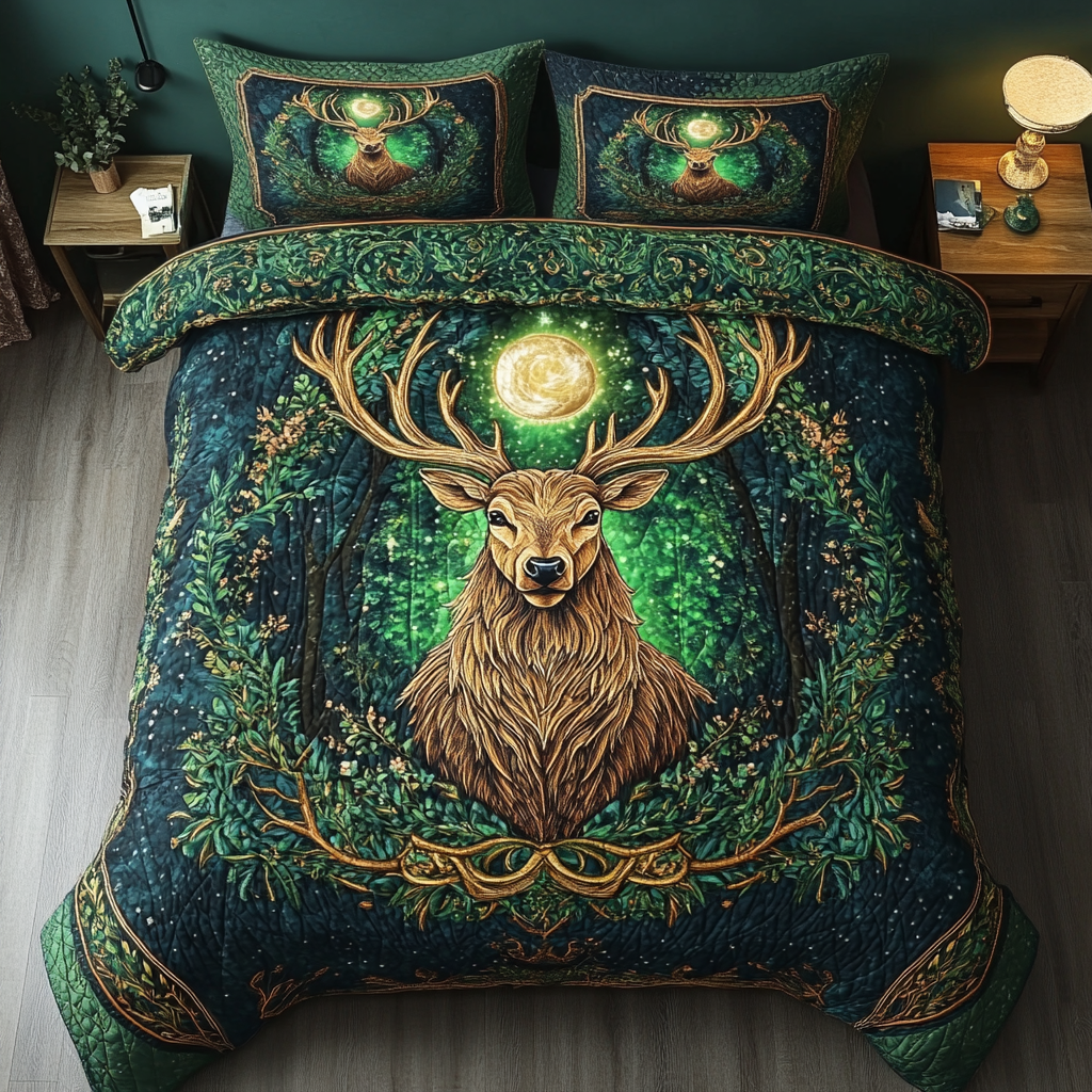 Antler Elegance Quilted Bedding Set Fleece Blanket With Deer Antler Elegance Quilted Bedding Set Fleece Blanket With Deer