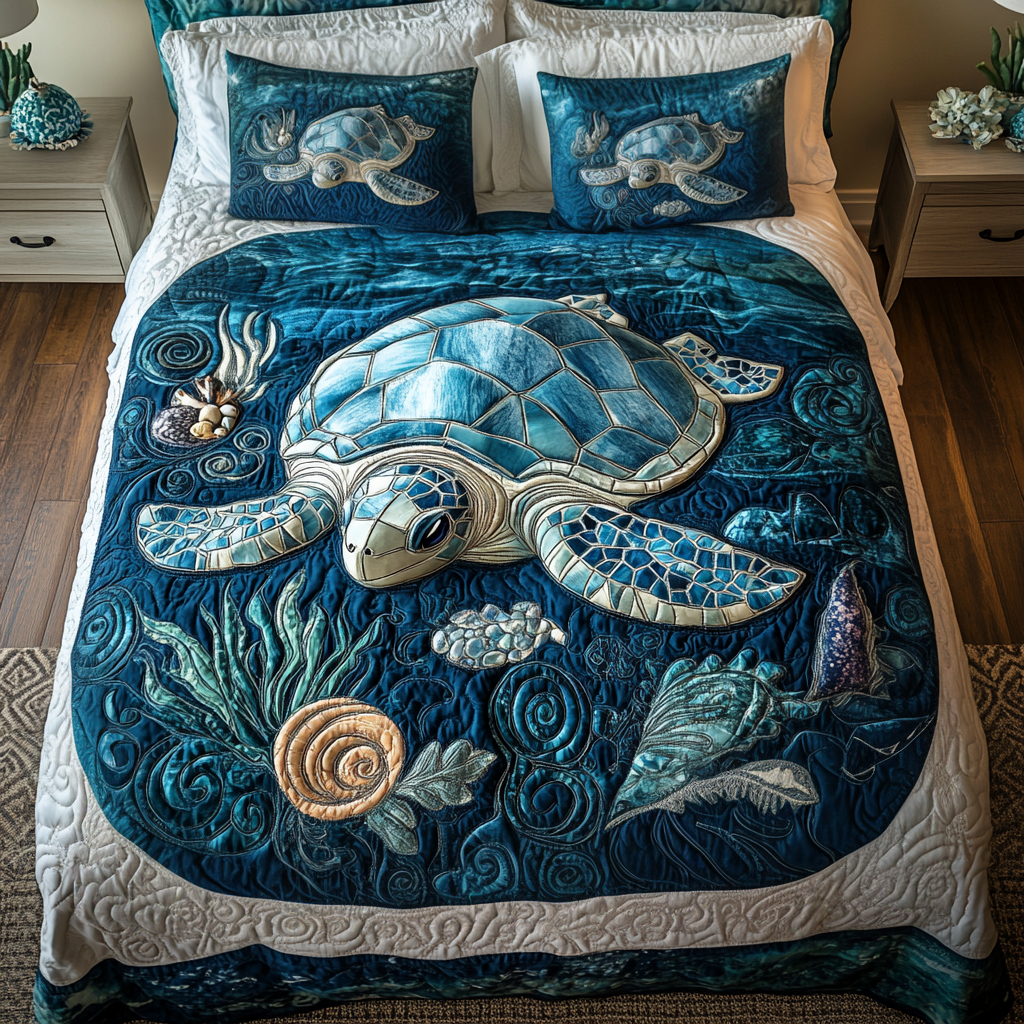 Aqua Drift Quilted Bedding Set Christmas Gifts For Turtle Lovers Aqua Drift Quilted Bedding Set Christmas Gifts For Turtle Lovers