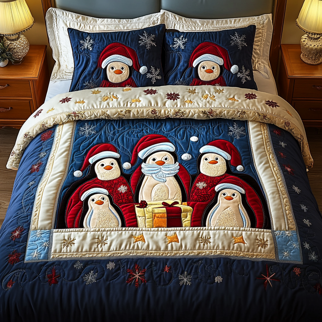 Arctic Joy Quilted Bedding Set Gift For Penguin Lover Arctic Joy Quilted Bedding Set Gift For Penguin Lover
