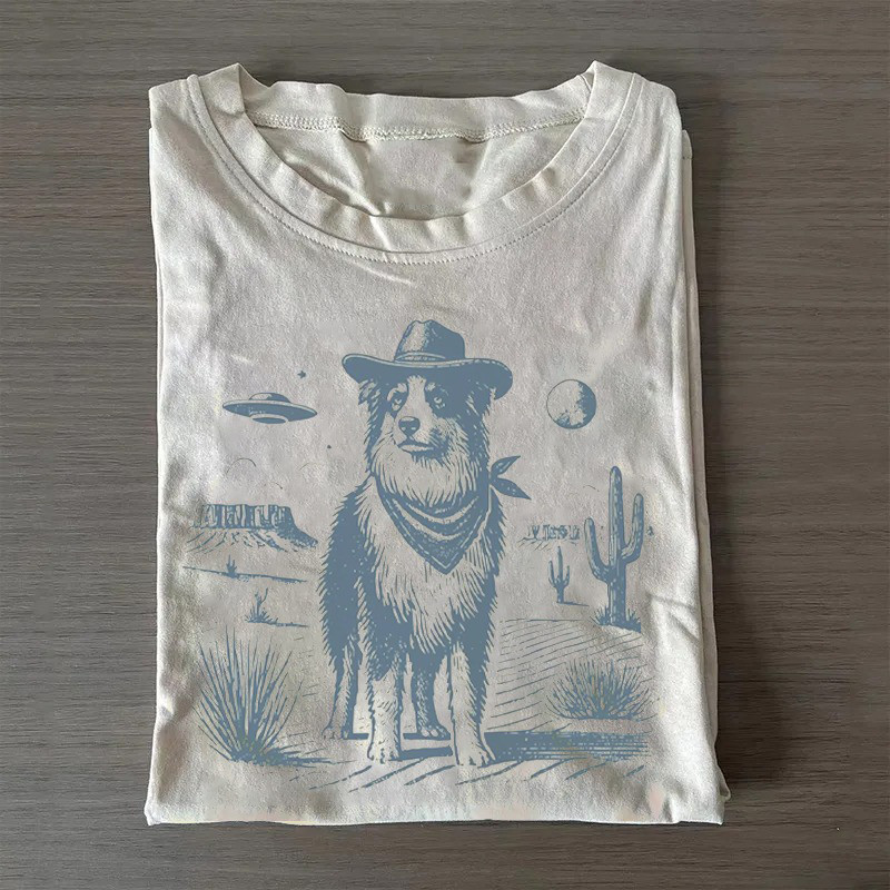 Australian Shepherd Retro UFO Western T-shirt Mother's Day Presents For Mom Australian Shepherd Retro UFO Western T-shirt Mother's Day Presents For Mom