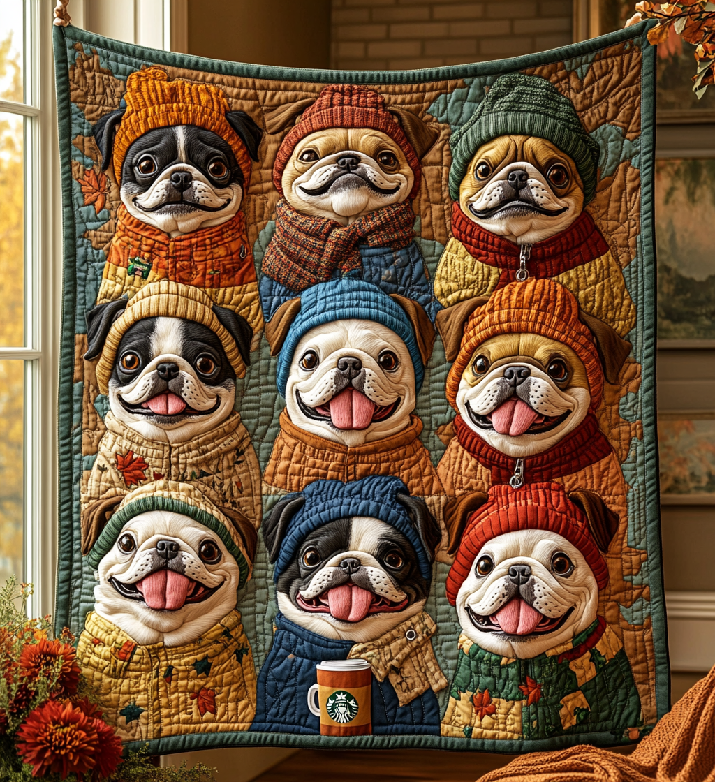 Autumn Bulldog Quilted Blanket Feel Unique with a Blanket Made Just for You Autumn Bulldog Quilted Blanket Feel Unique with a Blanket Made Just for You