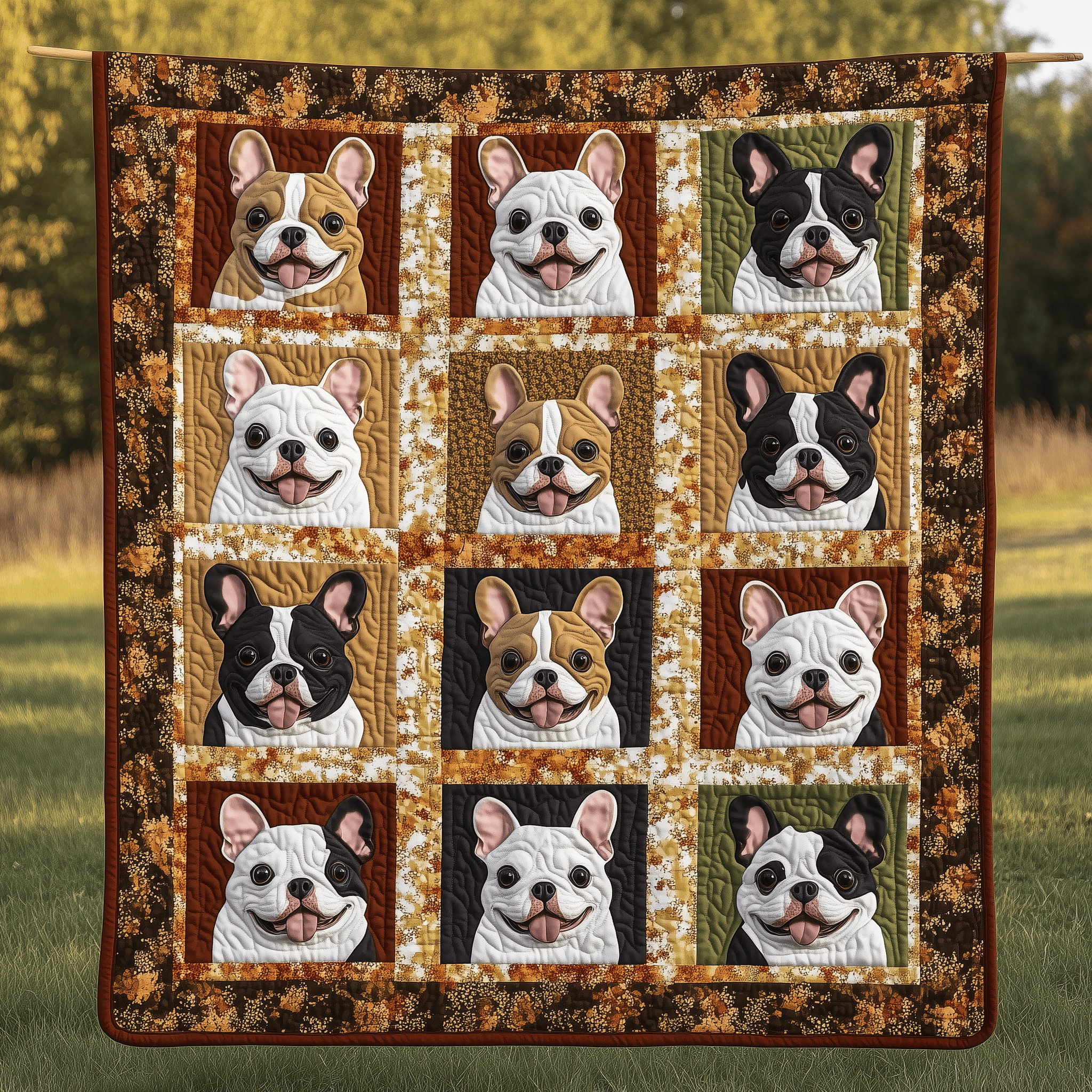 Autumn French Bulldog Quilted Blanket Create Warm Memories with Our Blanket for All Ages Autumn French Bulldog Quilted Blanket Create Warm Memories with Our Blanket for All Ages