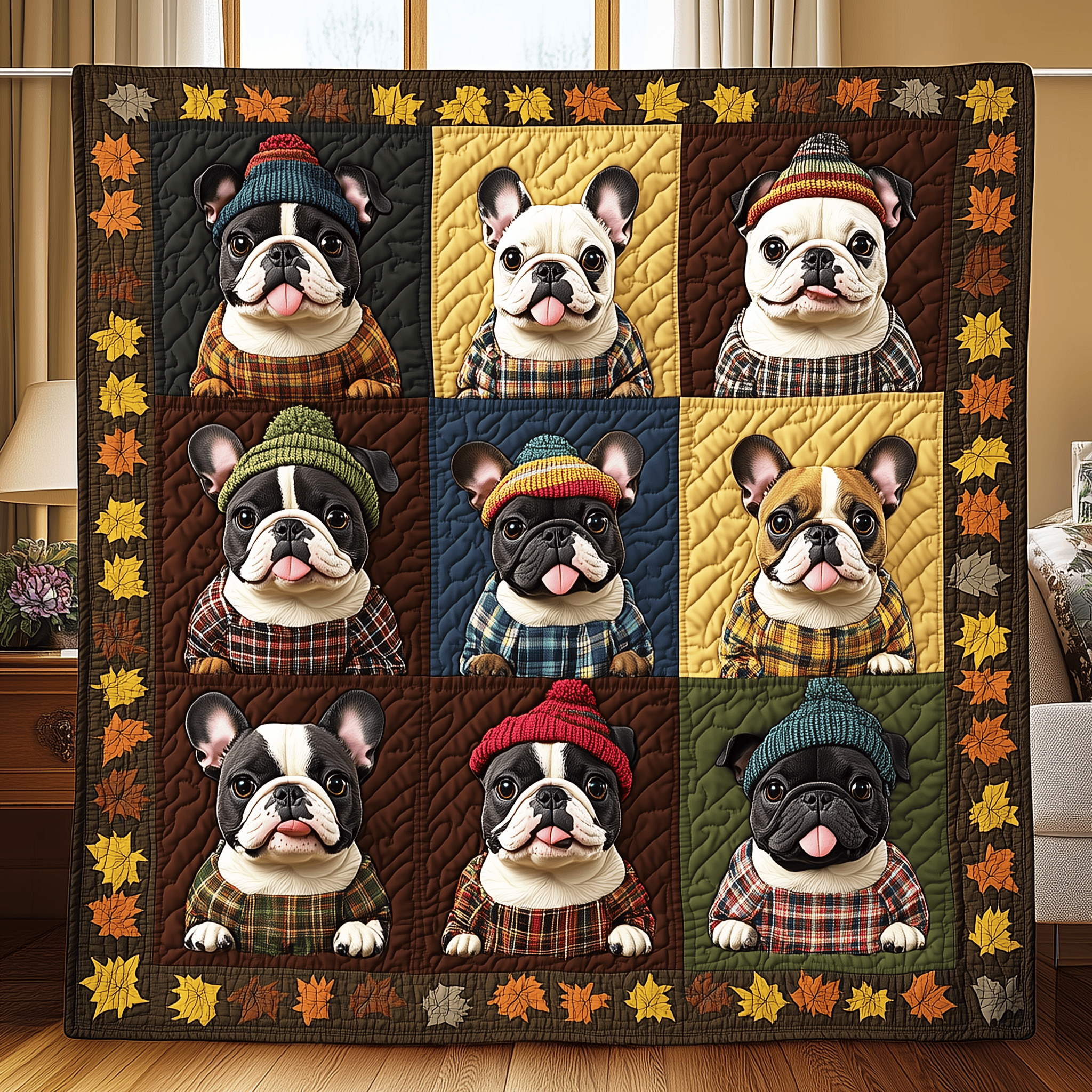 Autumn French Bulldog Quilted Blanket Feel Inspired by a Blanket That's Anything But Ordinary Autumn French Bulldog Quilted Blanket Feel Inspired by a Blanket That's Anything But Ordinary