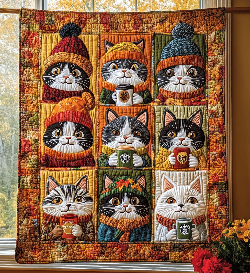 Autumn Royal Cats Quilted Blanket Feel the Versatility of a Blanket That Adapts to You Autumn Royal Cats Quilted Blanket Feel the Versatility of a Blanket That Adapts to You