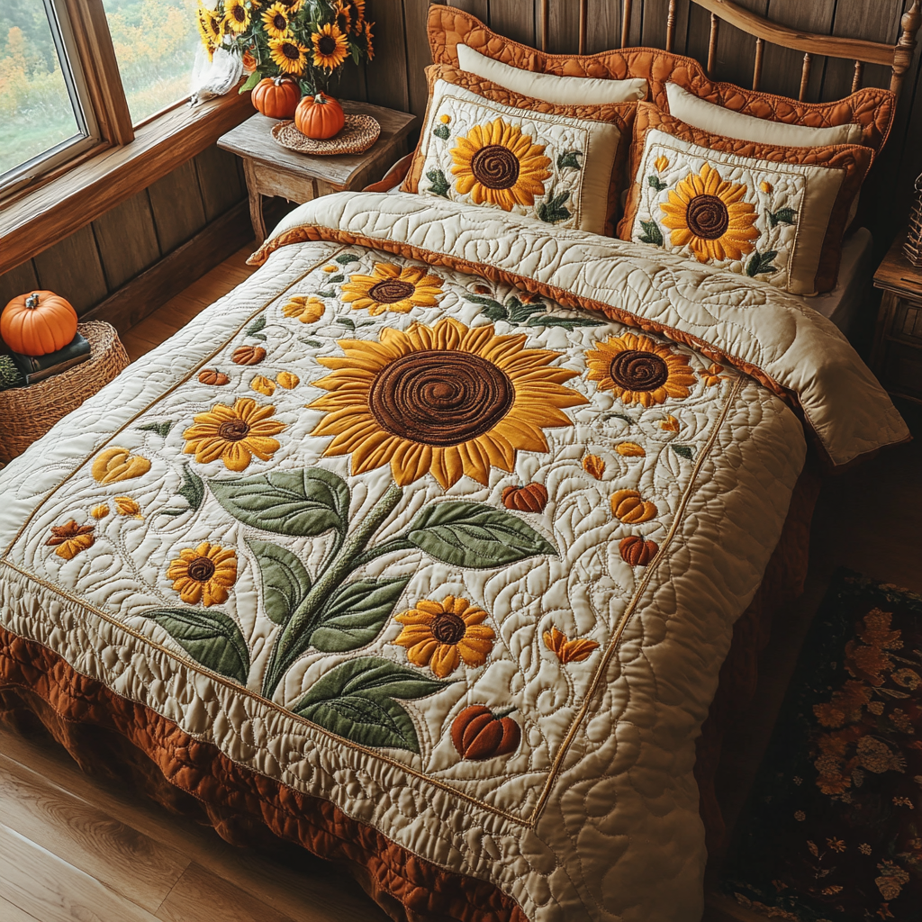 Autumn Sunrise Quilted Bedding Set Sunflower Presents Autumn Sunrise Quilted Bedding Set Sunflower Presents