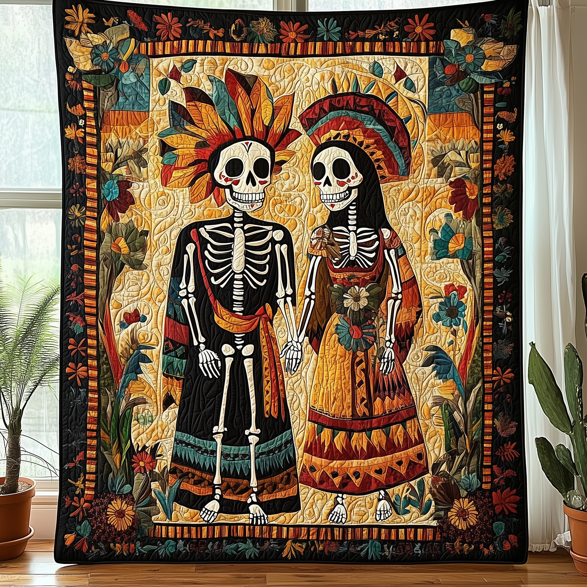 Aztec Skull Couple Quilted Blanket Perfect for All Seasons: A Blanket You'll Always Need Aztec Skull Couple Quilted Blanket Perfect for All Seasons: A Blanket You'll Always Need