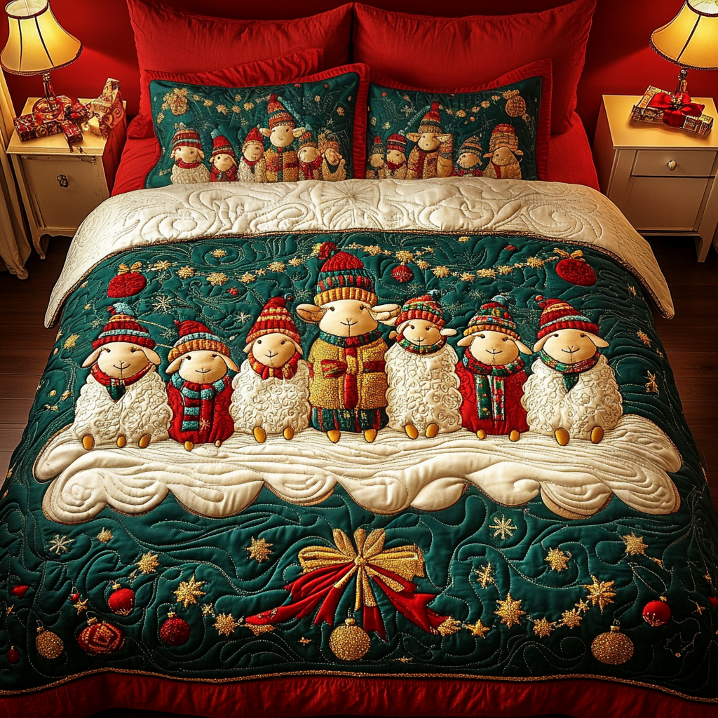 Baah-mas Holiday Quilted Bedding Set Gifts For Sheep Lovers Baah-mas Holiday Quilted Bedding Set Gifts For Sheep Lovers