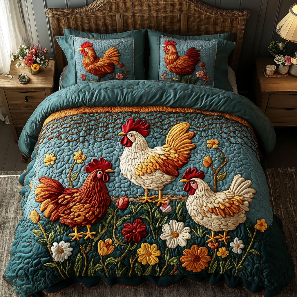 Barnyard Beauties Quilted Bedding Set Chicken Gifts For Him Her Barnyard Beauties Quilted Bedding Set Chicken Gifts For Him Her