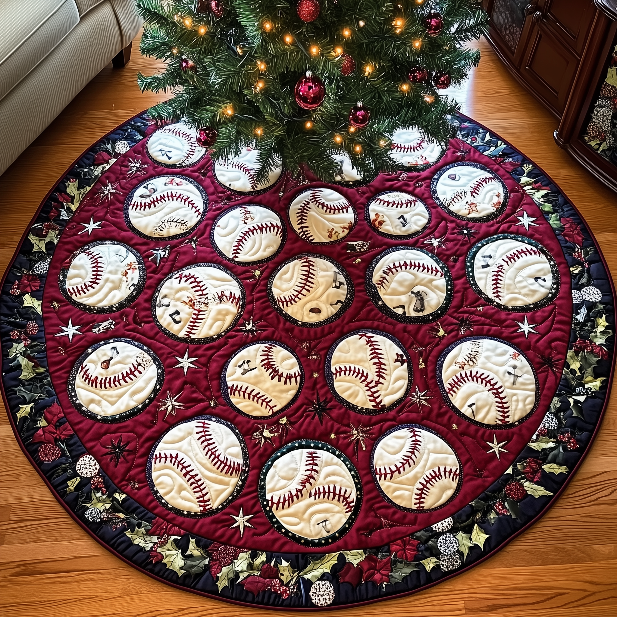 Baseball Ornament Quilted Tree Skirt Celebrate the Holidays Without Stress Choose Safety Baseball Ornament Quilted Tree Skirt Celebrate the Holidays Without Stress Choose Safety