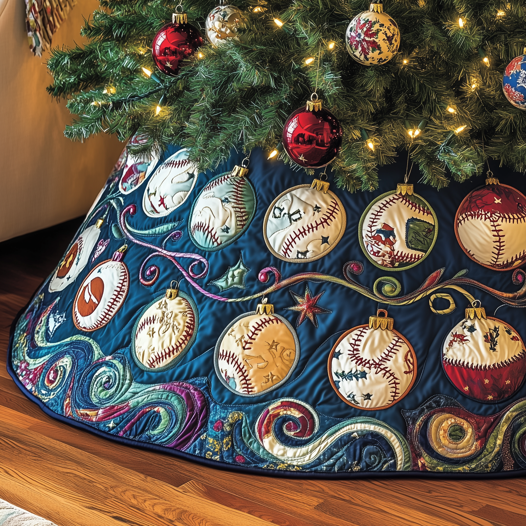 Baseball Ornament Quilted Tree Skirt Celebrate Your Family's Traditions with Stylish Protection Baseball Ornament Quilted Tree Skirt Celebrate Your Family's Traditions with Stylish Protection