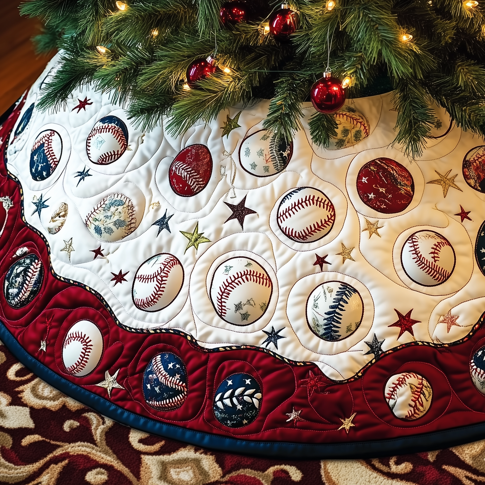 Baseball Ornament Quilted Tree Skirt Feel the Calm of Christmas with Durable Tree Decor Baseball Ornament Quilted Tree Skirt Feel the Calm of Christmas with Durable Tree Decor