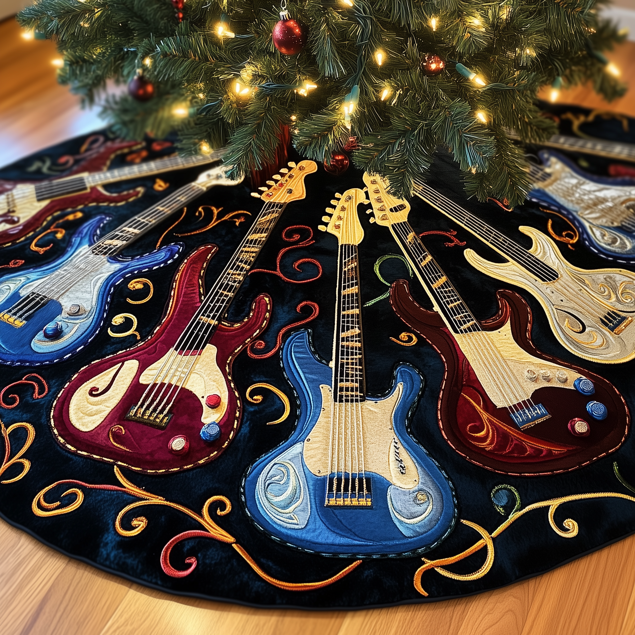 Bass Guitars Quilted Tree Skirt Feel Good About Your Tree Decor This Holiday Bass Guitars Quilted Tree Skirt Feel Good About Your Tree Decor This Holiday