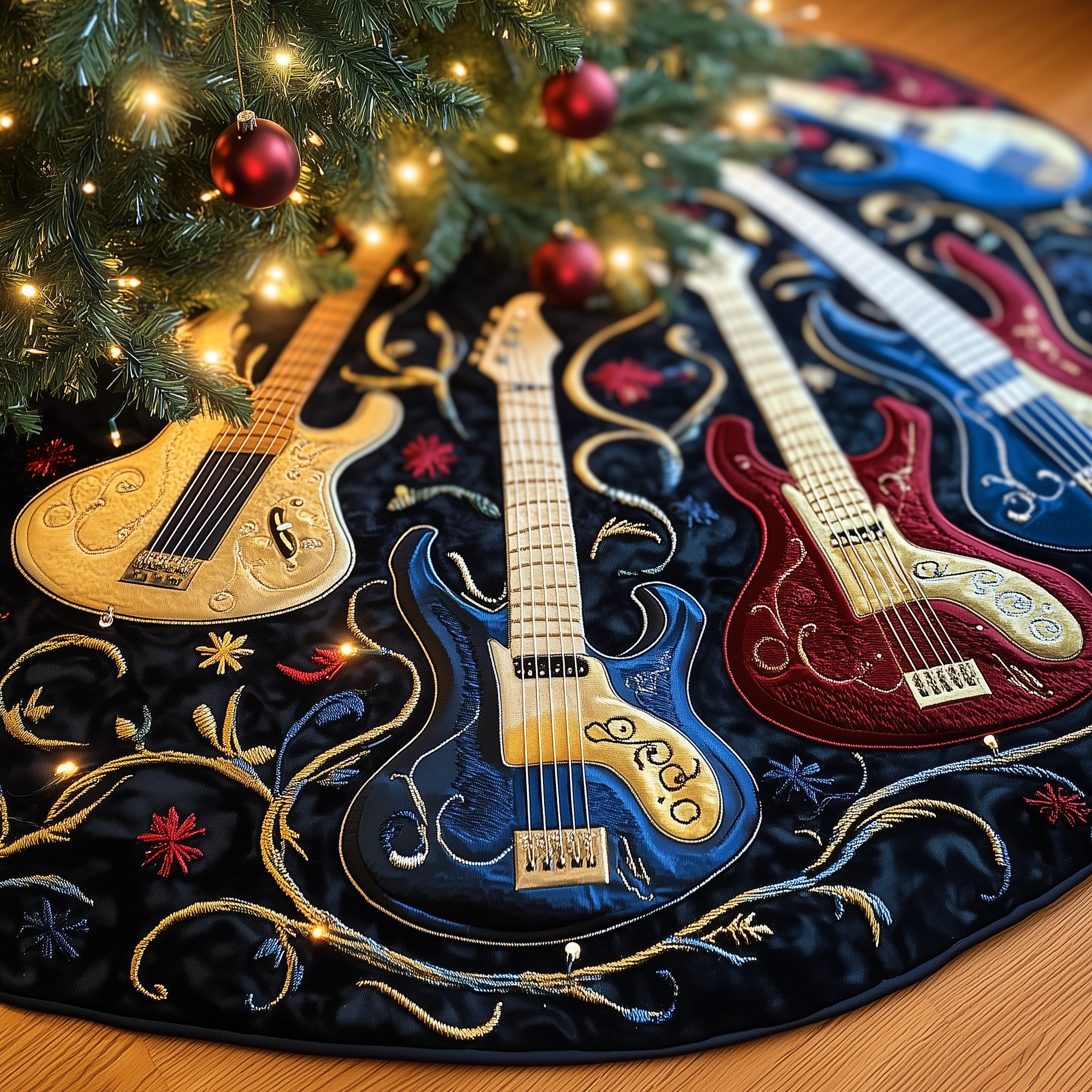 Bass Guitars Quilted Tree Skirt Make Christmas Simple and Stylish with Protective Decor Bass Guitars Quilted Tree Skirt Make Christmas Simple and Stylish with Protective Decor