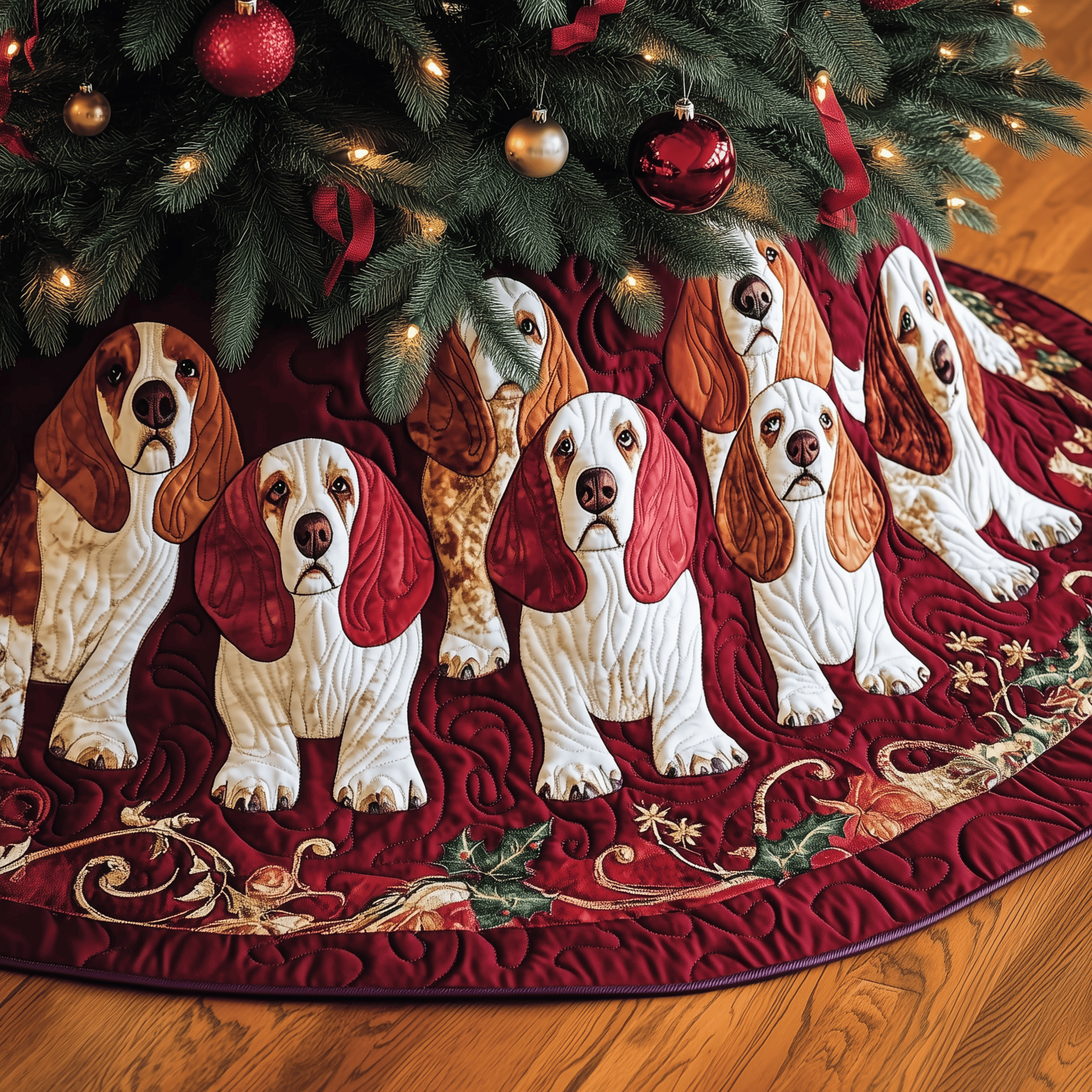 Basset Hound Quilted Tree Skirt Celebrate the Holidays in Style and Safety Basset Hound Quilted Tree Skirt Celebrate the Holidays in Style and Safety
