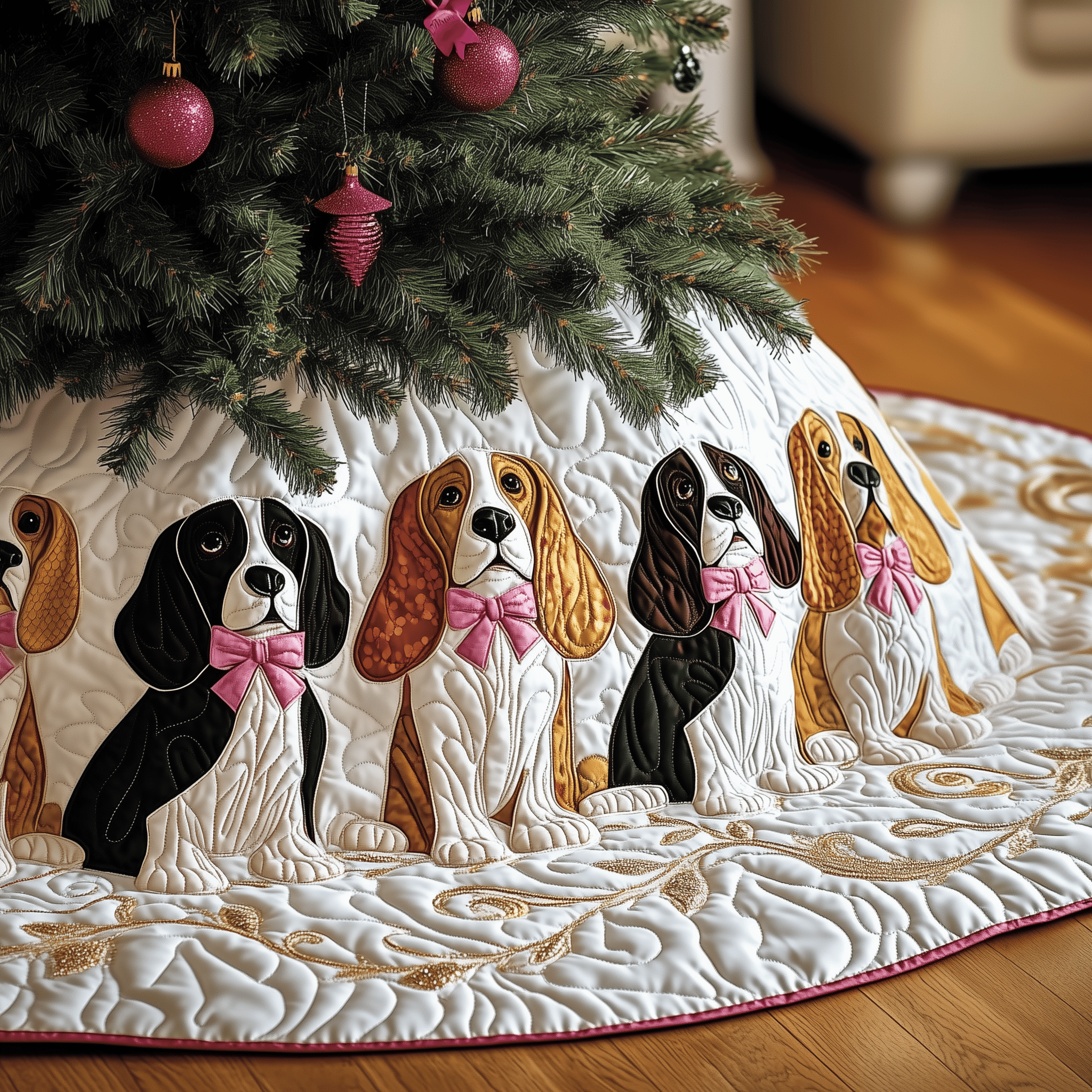 Basset Hound Quilted Tree Skirt Feel the Love of the Season Under Your Christmas Tree Basset Hound Quilted Tree Skirt Feel the Love of the Season Under Your Christmas Tree