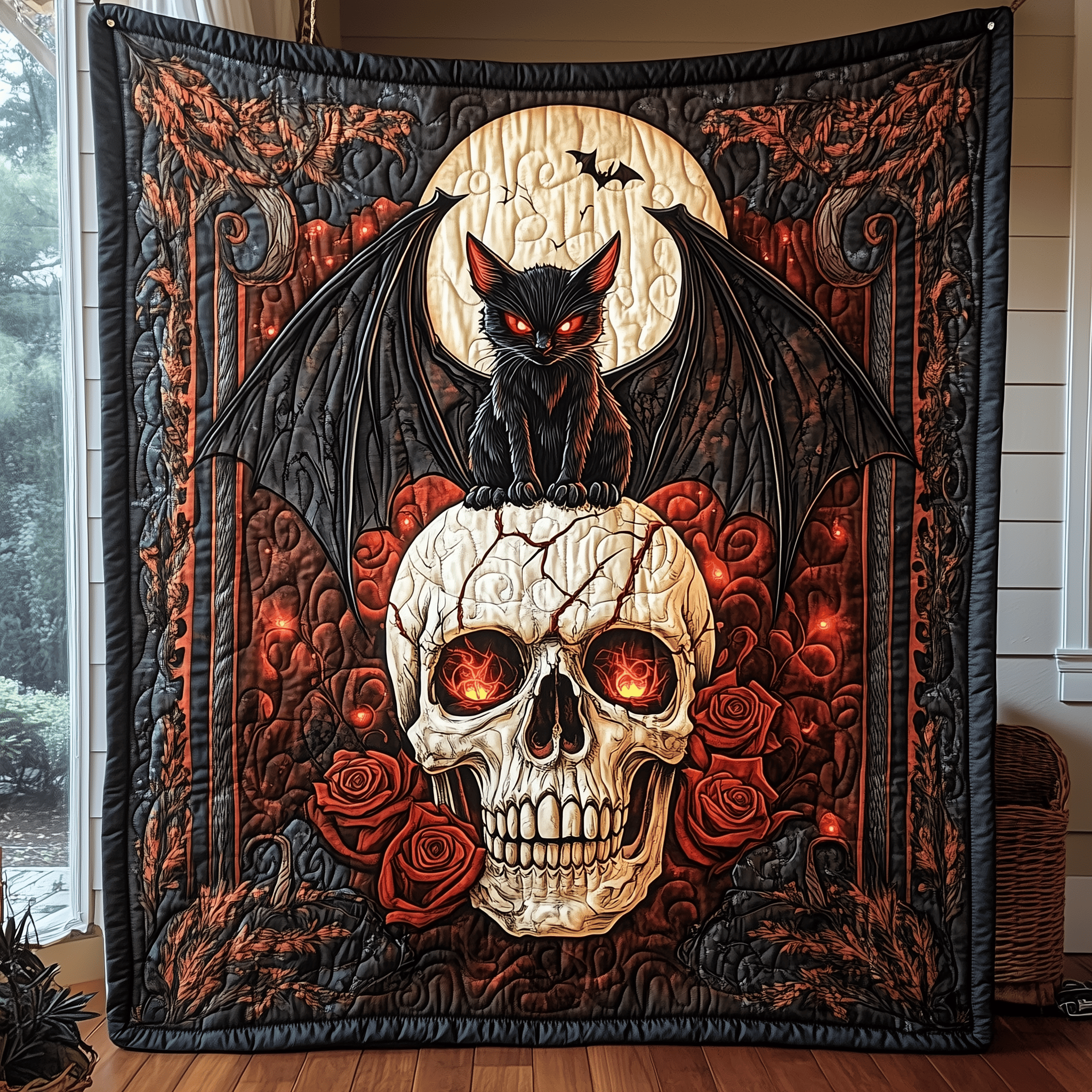 Bat-Cat And Bones Quilted Blanket Feel Inspired by a Blanket That's Anything But Ordinary Bat-Cat And Bones Quilted Blanket Feel Inspired by a Blanket That's Anything But Ordinary