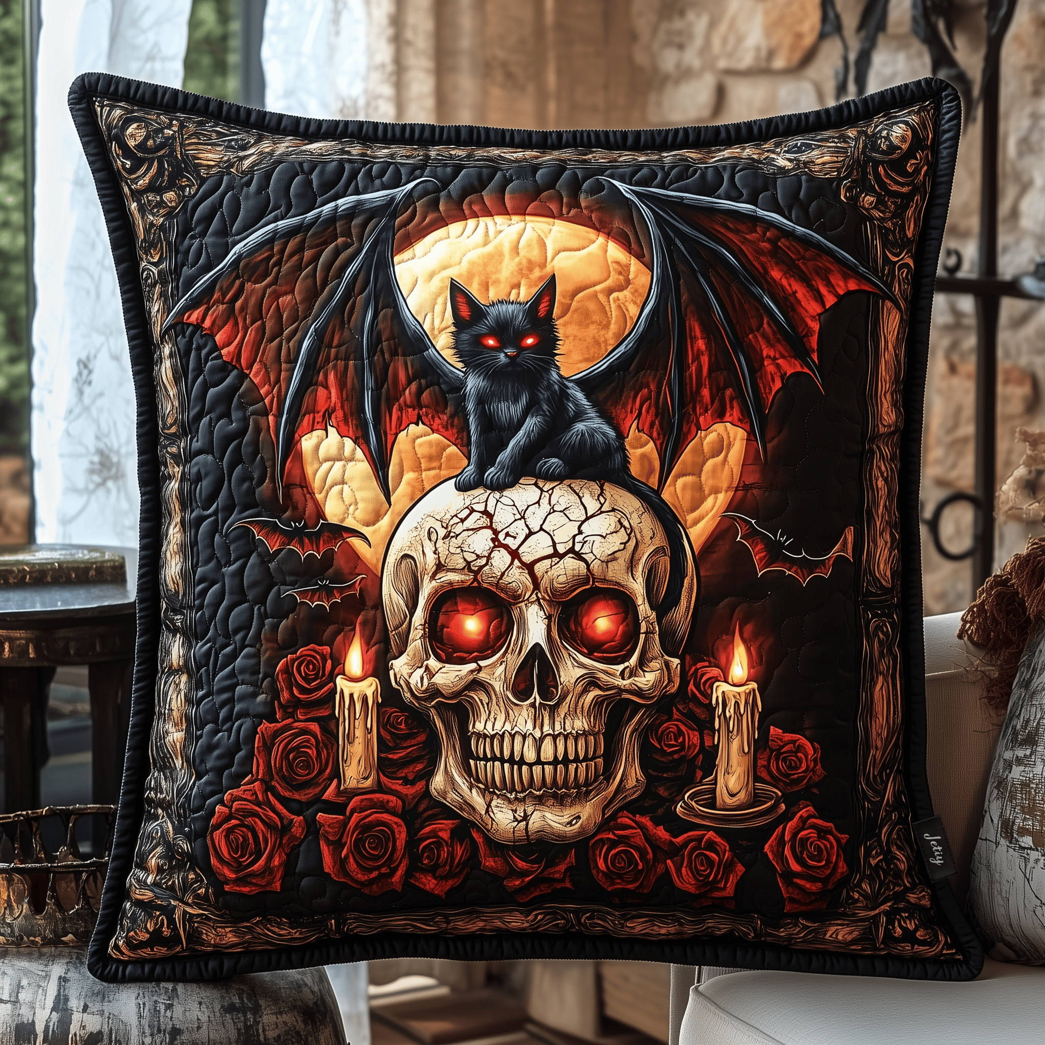 Bat-Cat And Bones Quilted Pillow Case Celebrate Special Moments with Decorative Pillow Cases Bat-Cat And Bones Quilted Pillow Case Celebrate Special Moments with Decorative Pillow Cases