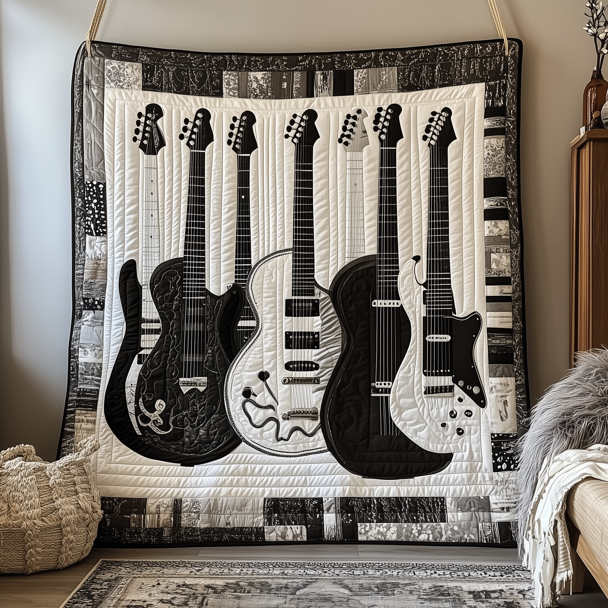Black And White Guitar Quilted Blanket Best Throw Blanket Gifts For Acoustic Guitar Players Black And White Guitar Quilted Blanket Best Throw Blanket Gifts For Acoustic Guitar Players