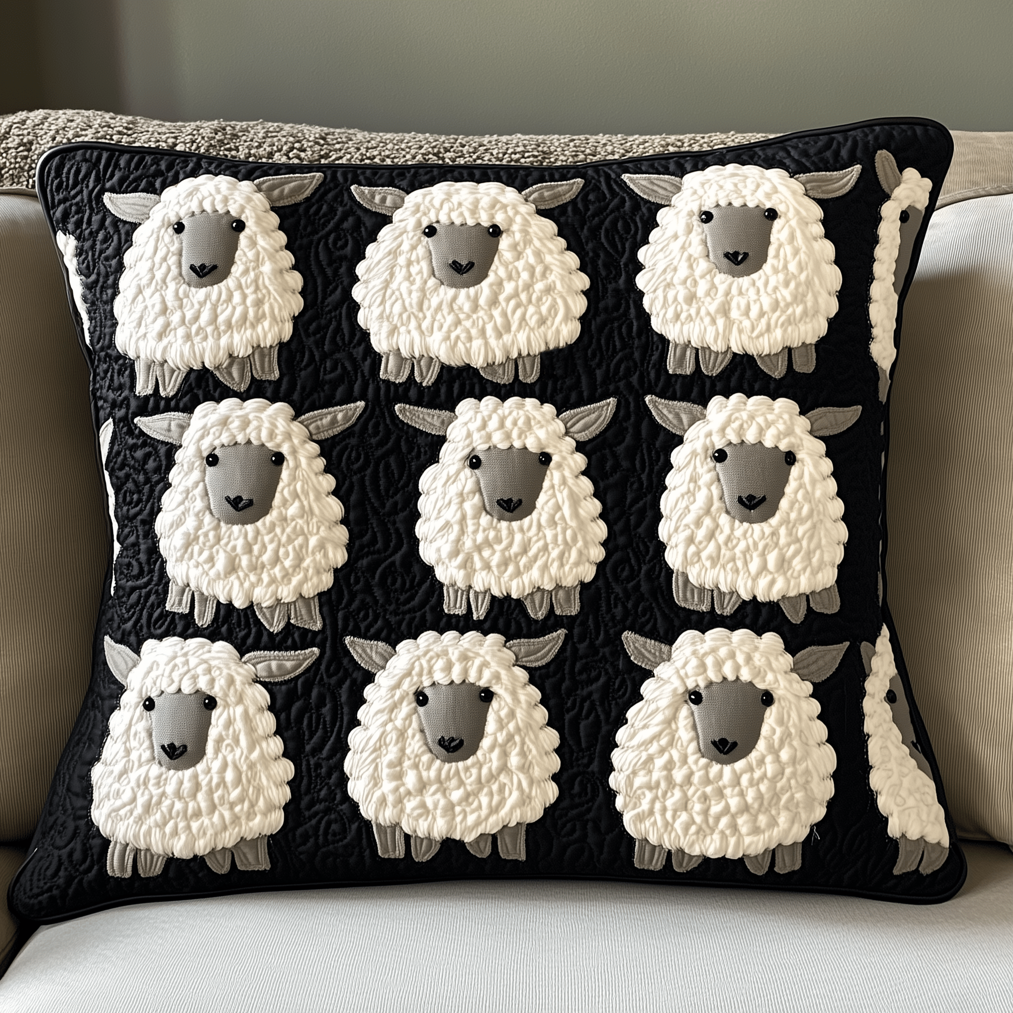 Black and White Sheep Quilted Pillow Case Dream Big Sleep Better Black and White Sheep Quilted Pillow Case Dream Big Sleep Better