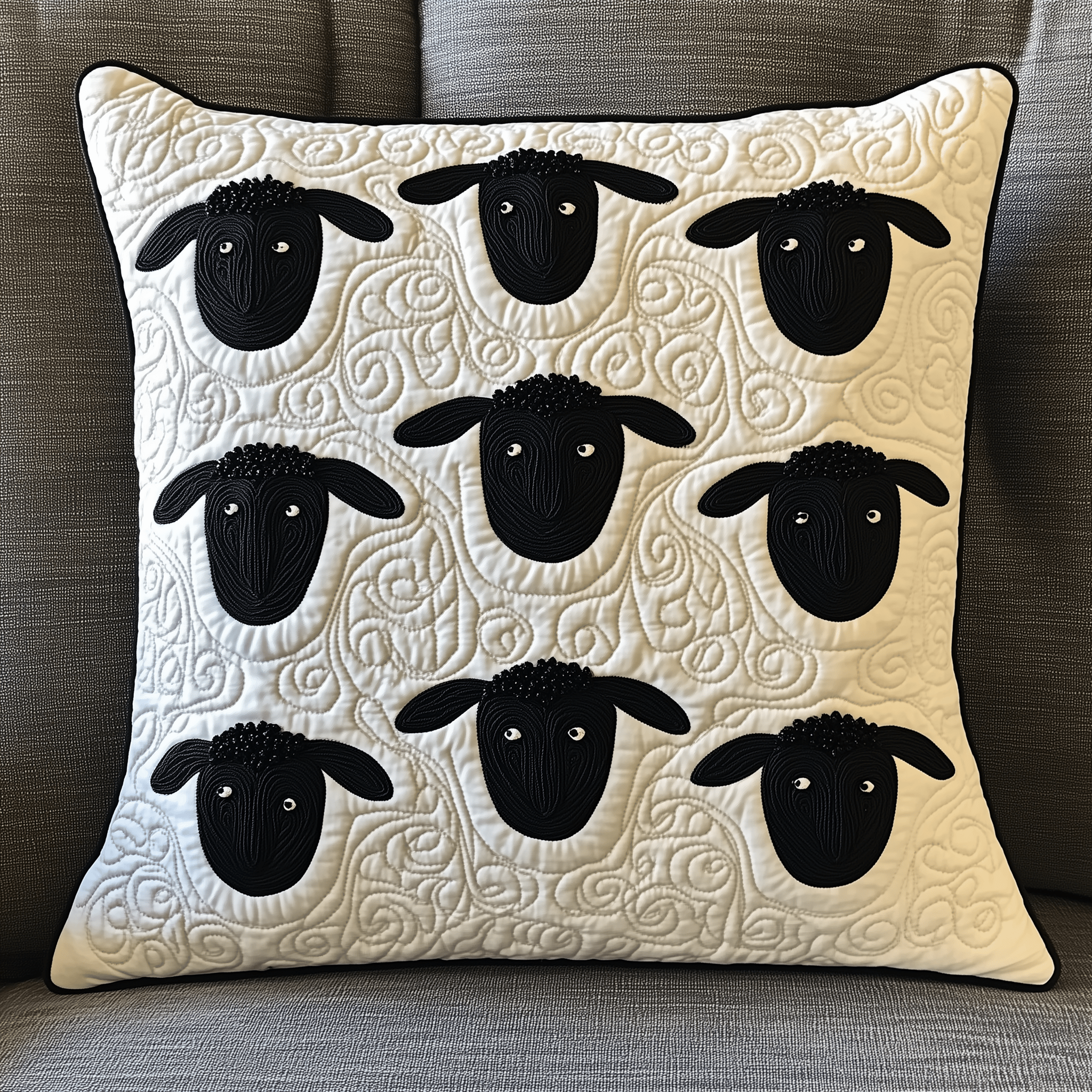 Black and White Sheep Quilted Pillow Case Feel Luxury in Every Stitch Black and White Sheep Quilted Pillow Case Feel Luxury in Every Stitch