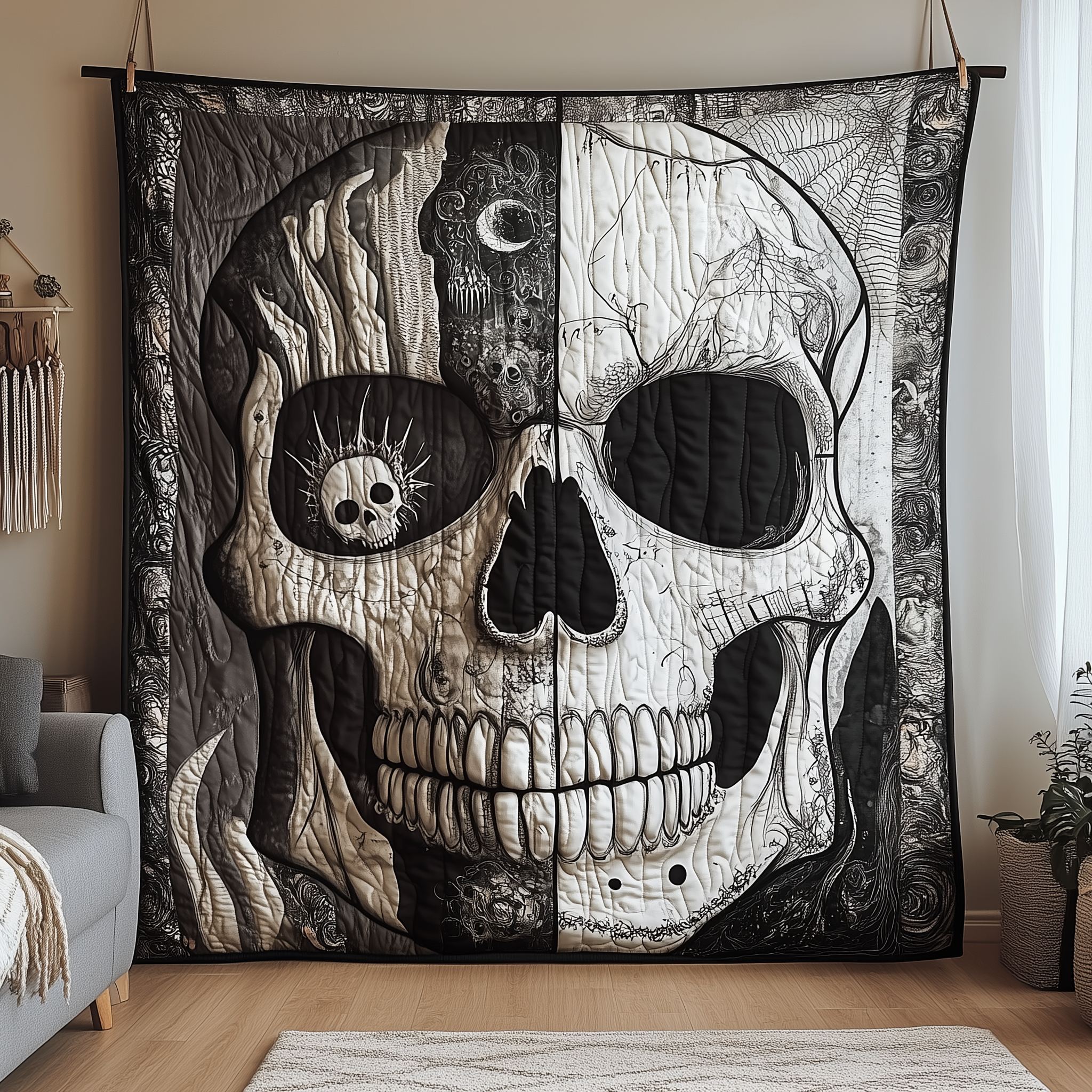 Black And White Skull Quilted Blanket Best Throw Blanket Cute Skull Gifts Black And White Skull Quilted Blanket Best Throw Blanket Cute Skull Gifts