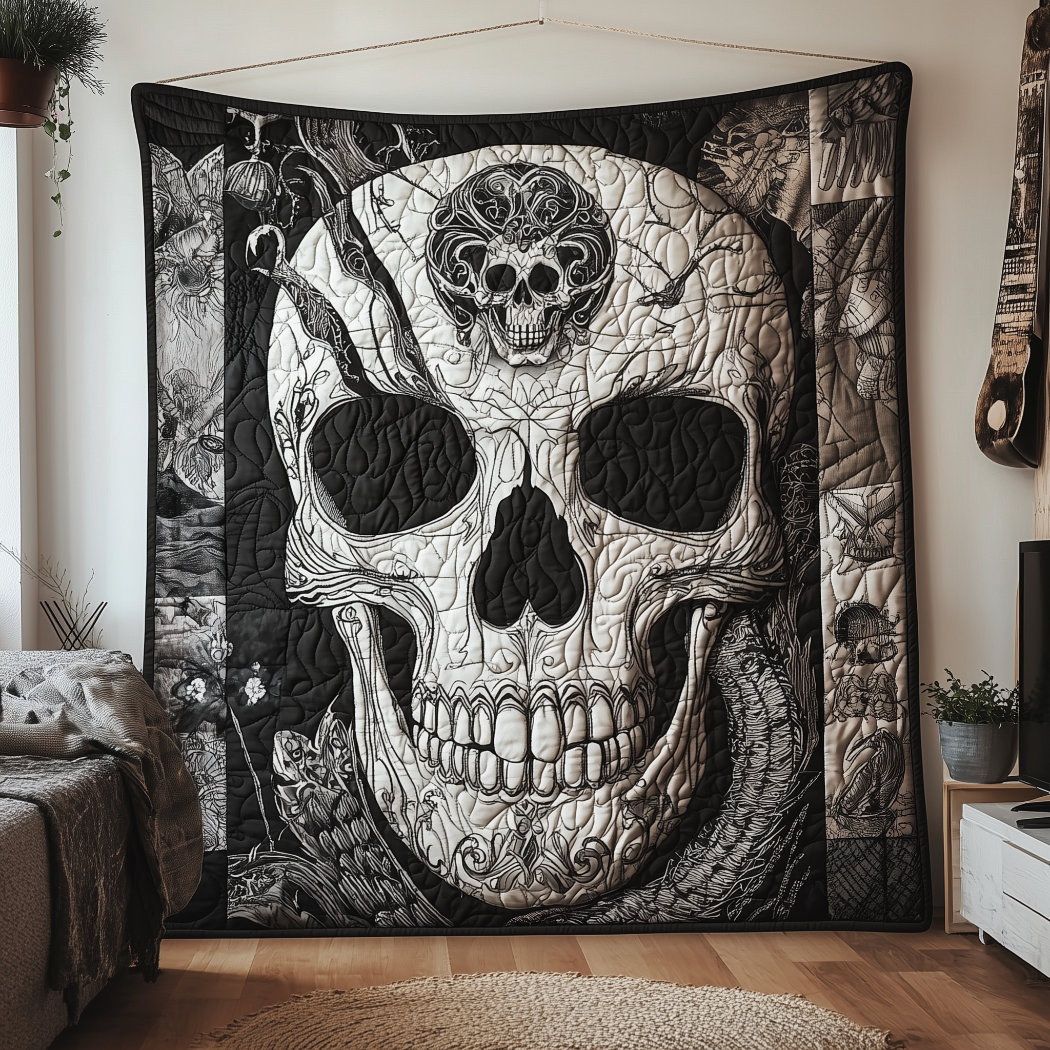 Black And White Skull Quilted Blanket Best Throw Blanket Skull Birthday Presents Black And White Skull Quilted Blanket Best Throw Blanket Skull Birthday Presents