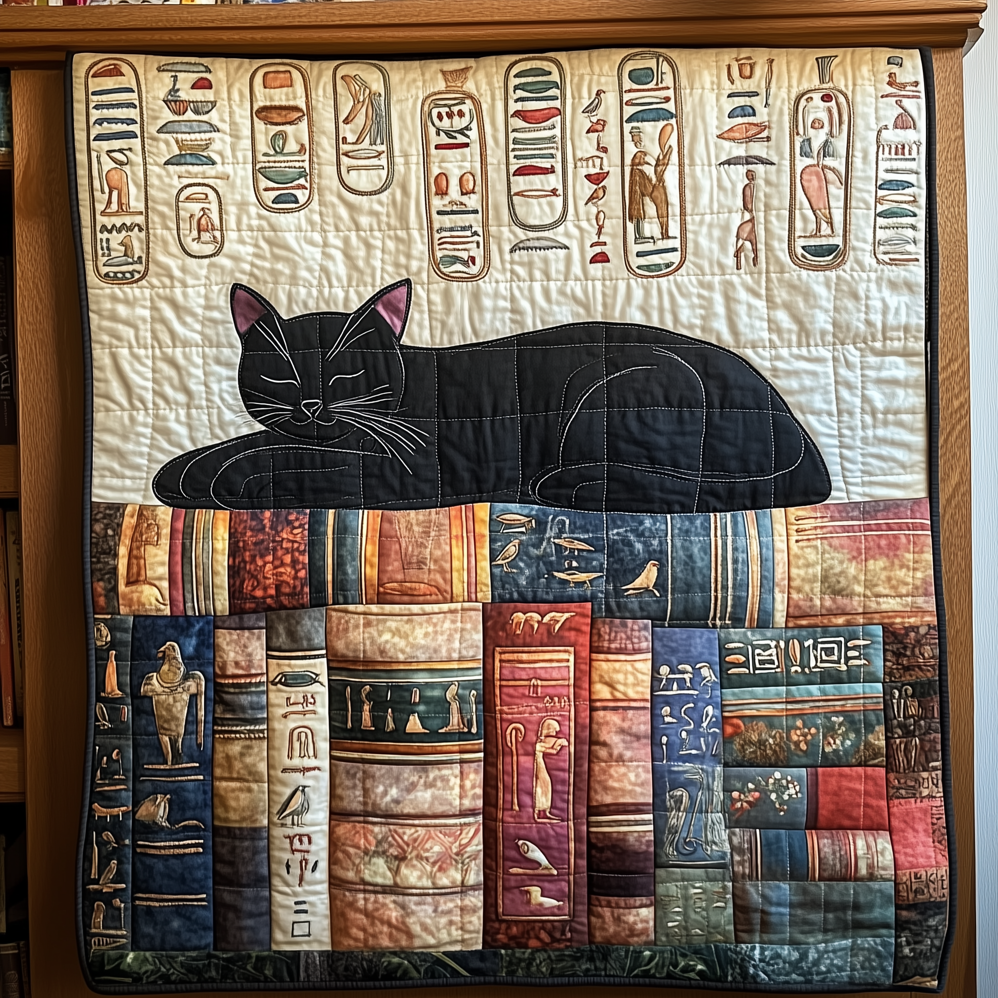 Black Cat And Ancient Books Quilted Blanket Feel Closer to Your Loved Ones with a Shared Blanket Black Cat And Ancient Books Quilted Blanket Feel Closer to Your Loved Ones with a Shared Blanket