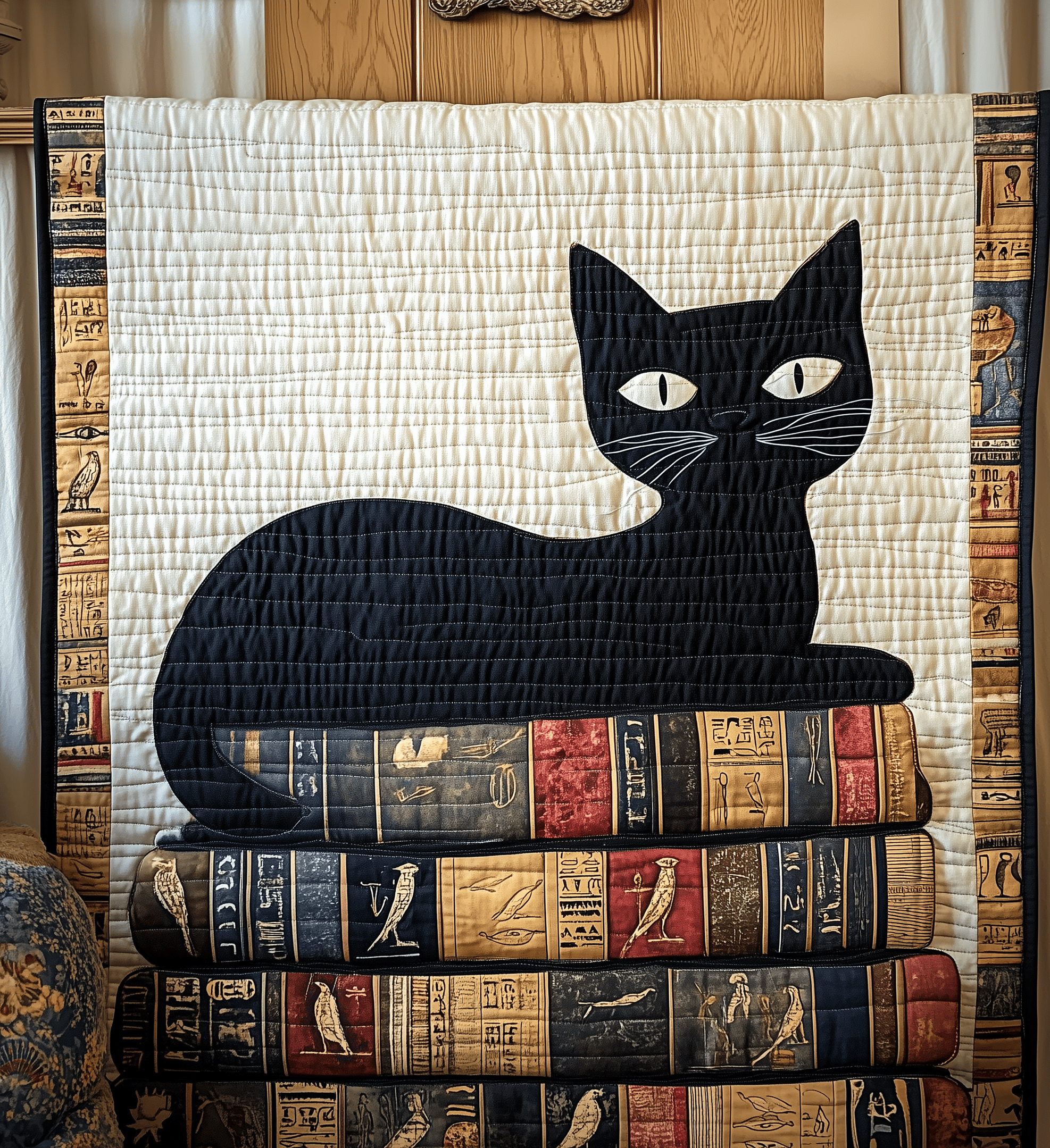 Black Cat And Ancient Books Quilted Blanket Feel Ready for Adventure with a Blanket That Travels Well Black Cat And Ancient Books Quilted Blanket Feel Ready for Adventure with a Blanket That Travels Well