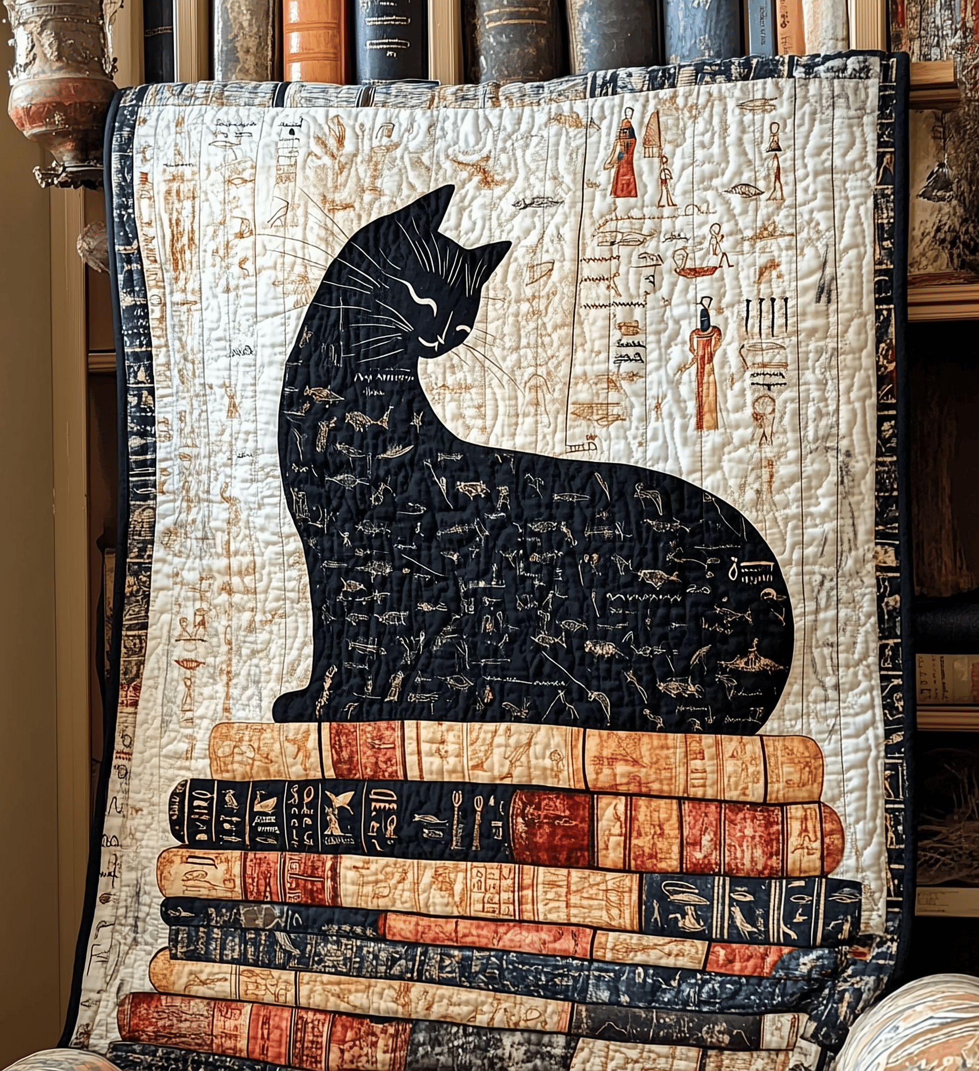 Black Cat And Ancient Books Quilted Blanket From Sofa to Bed, a Blanket That Does It All Black Cat And Ancient Books Quilted Blanket From Sofa to Bed, a Blanket That Does It All