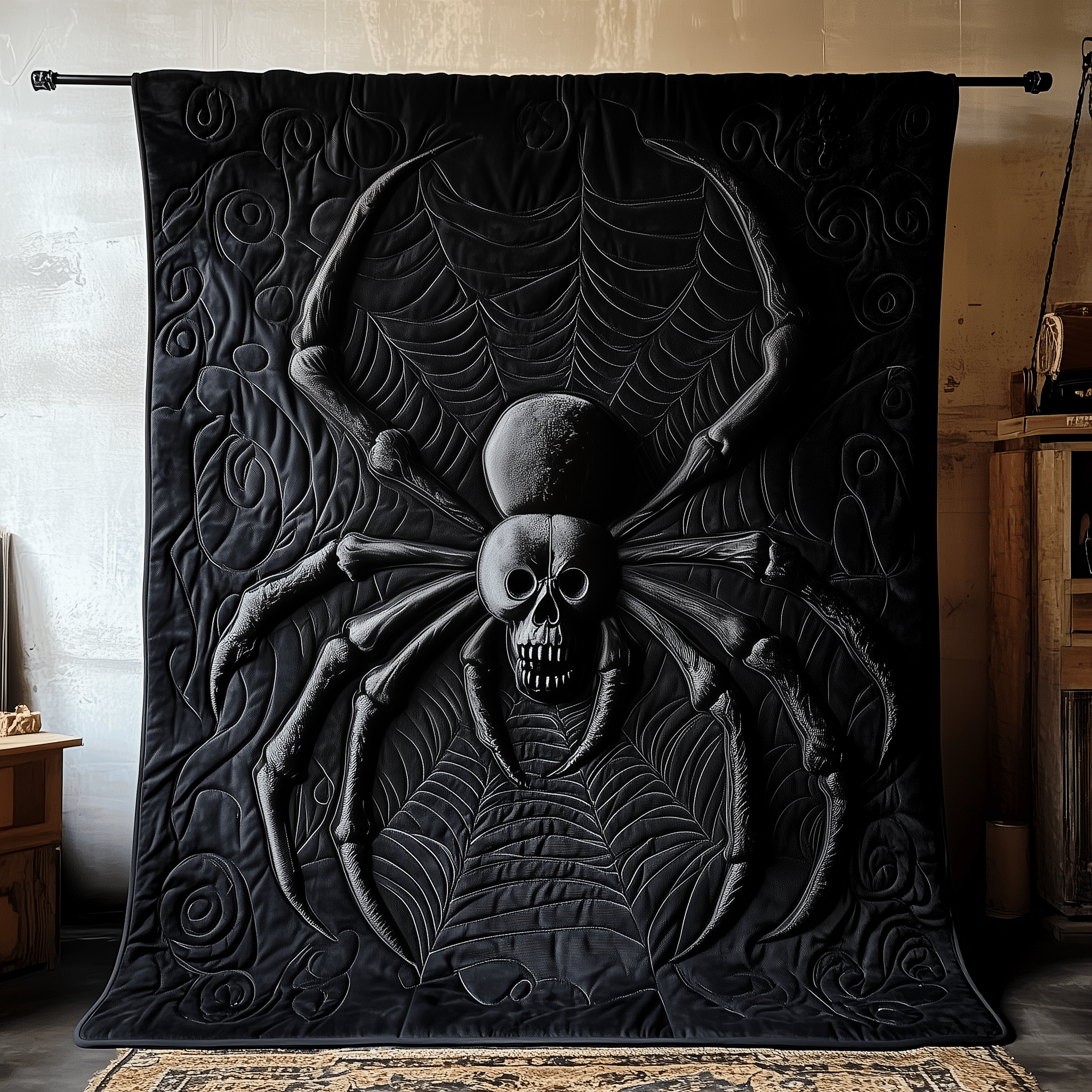Black Spider Quilted Blanket Feel the Bond of Home with Our Family-Friendly Blanket Black Spider Quilted Blanket Feel the Bond of Home with Our Family-Friendly Blanket