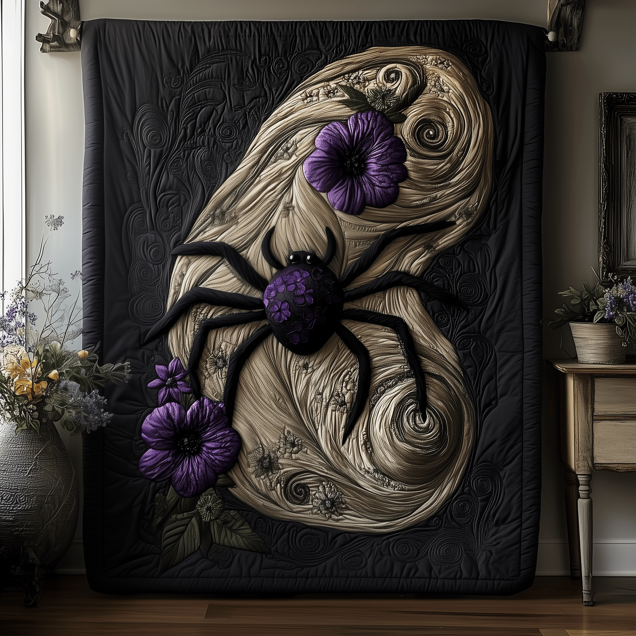 Black Spider Quilted Blanket Feel Unique with a Blanket Made Just for You Black Spider Quilted Blanket Feel Unique with a Blanket Made Just for You