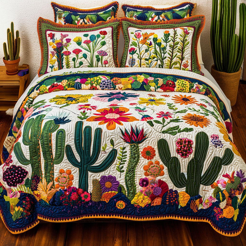 Blooming Cactus Quilted Bedding Set Cactus Gifts For Him Blooming Cactus Quilted Bedding Set Cactus Gifts For Him