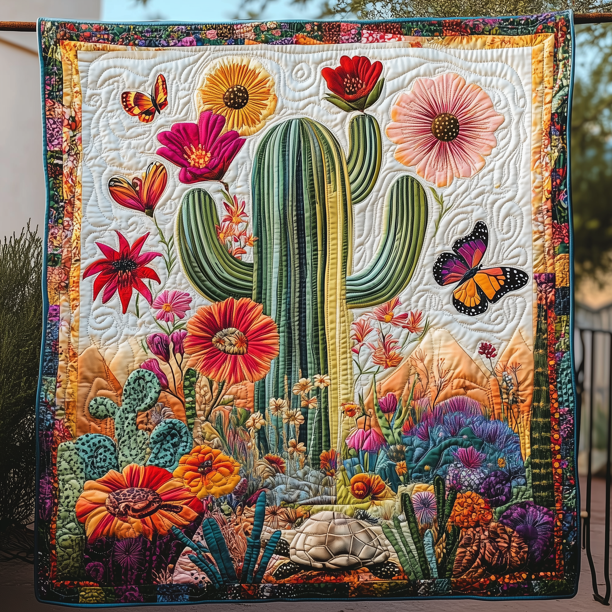Blooming Cactus Quilted Blanket Best Throw Blanket Cactus Gifts For Her Blooming Cactus Quilted Blanket Best Throw Blanket Cactus Gifts For Her