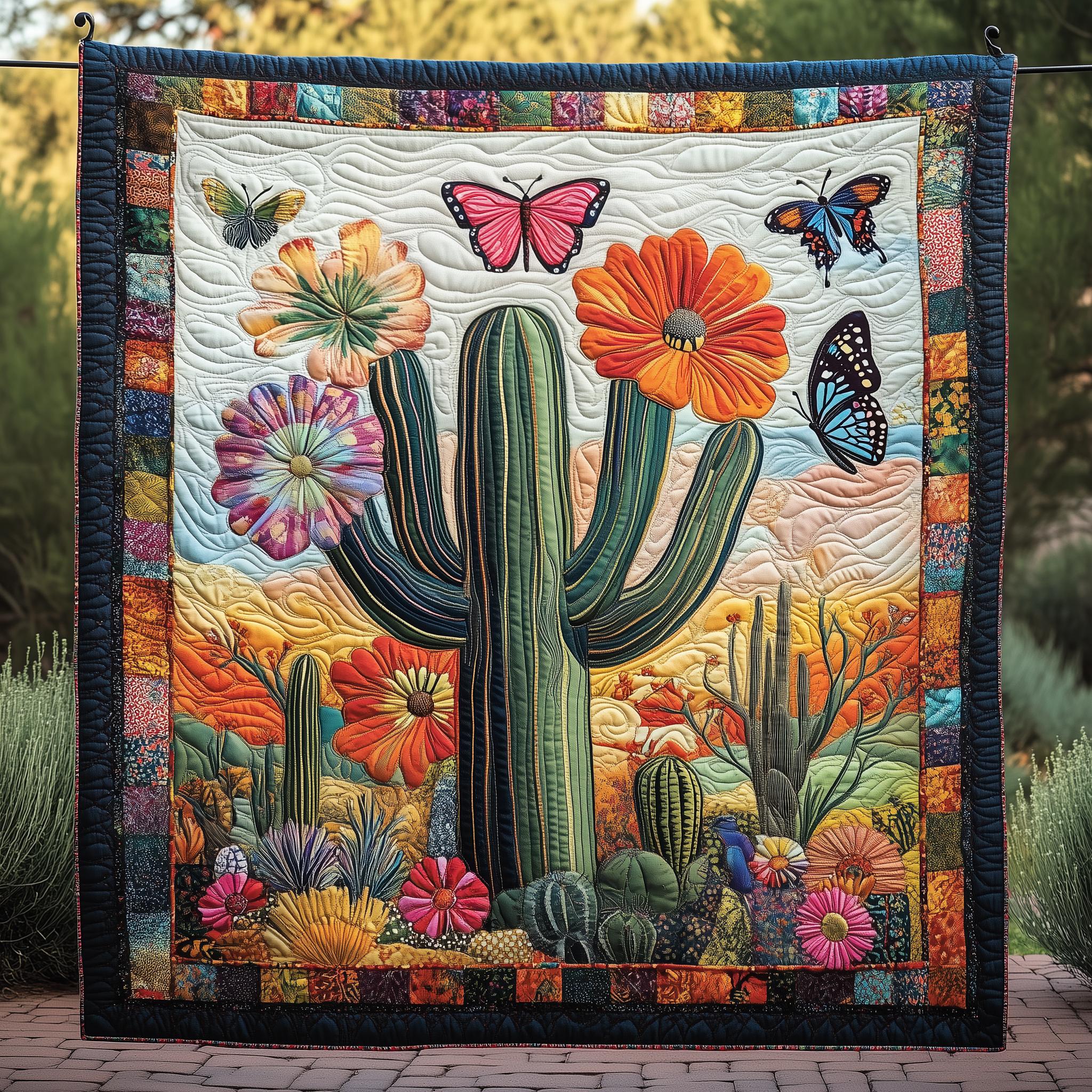 Blooming Cactus Quilted Blanket Best Throw Blanket Cactus Themed Gifts Blooming Cactus Quilted Blanket Best Throw Blanket Cactus Themed Gifts