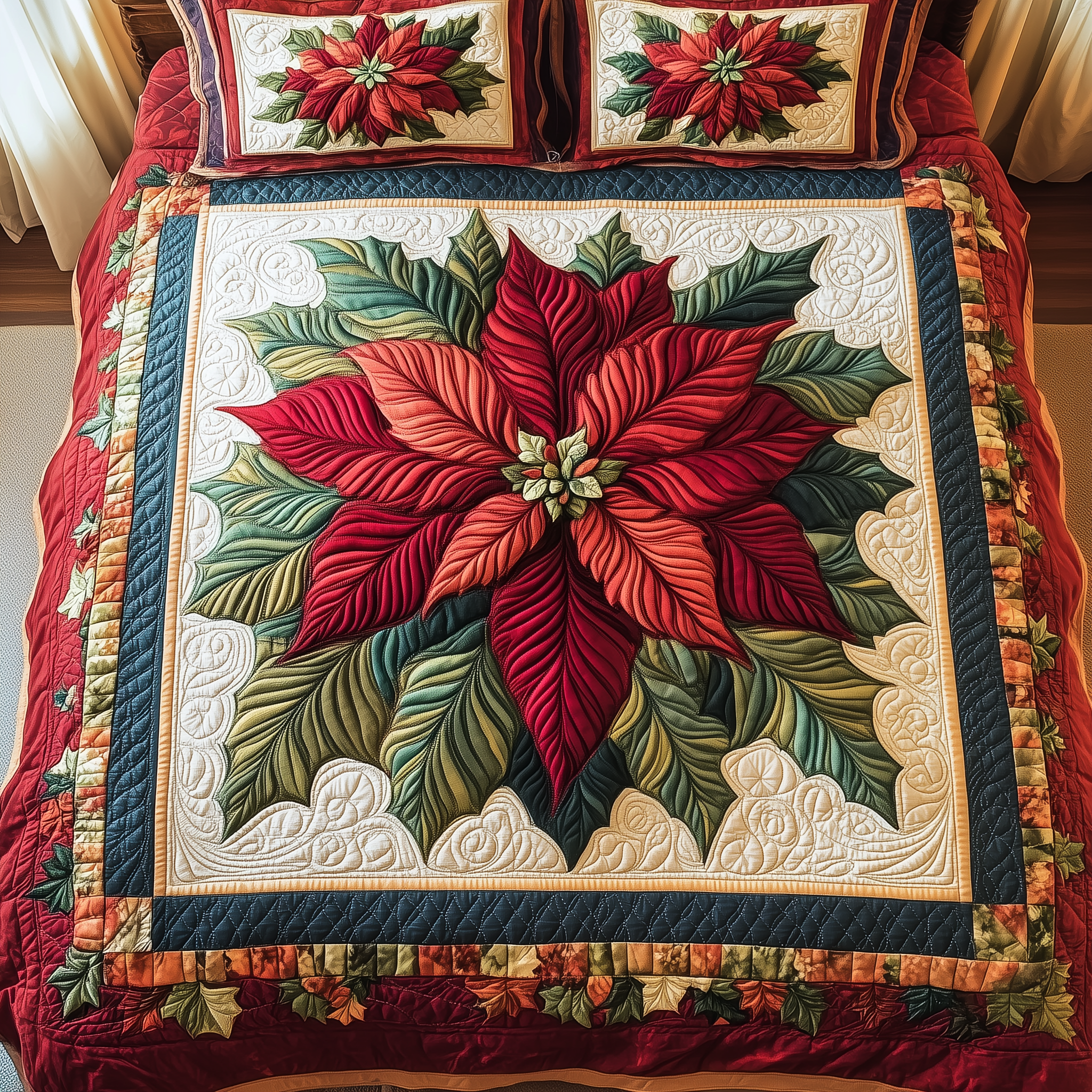 Blooming Noel Quilted Bedding Set Family Christmas Gifts Blooming Noel Quilted Bedding Set Family Christmas Gifts