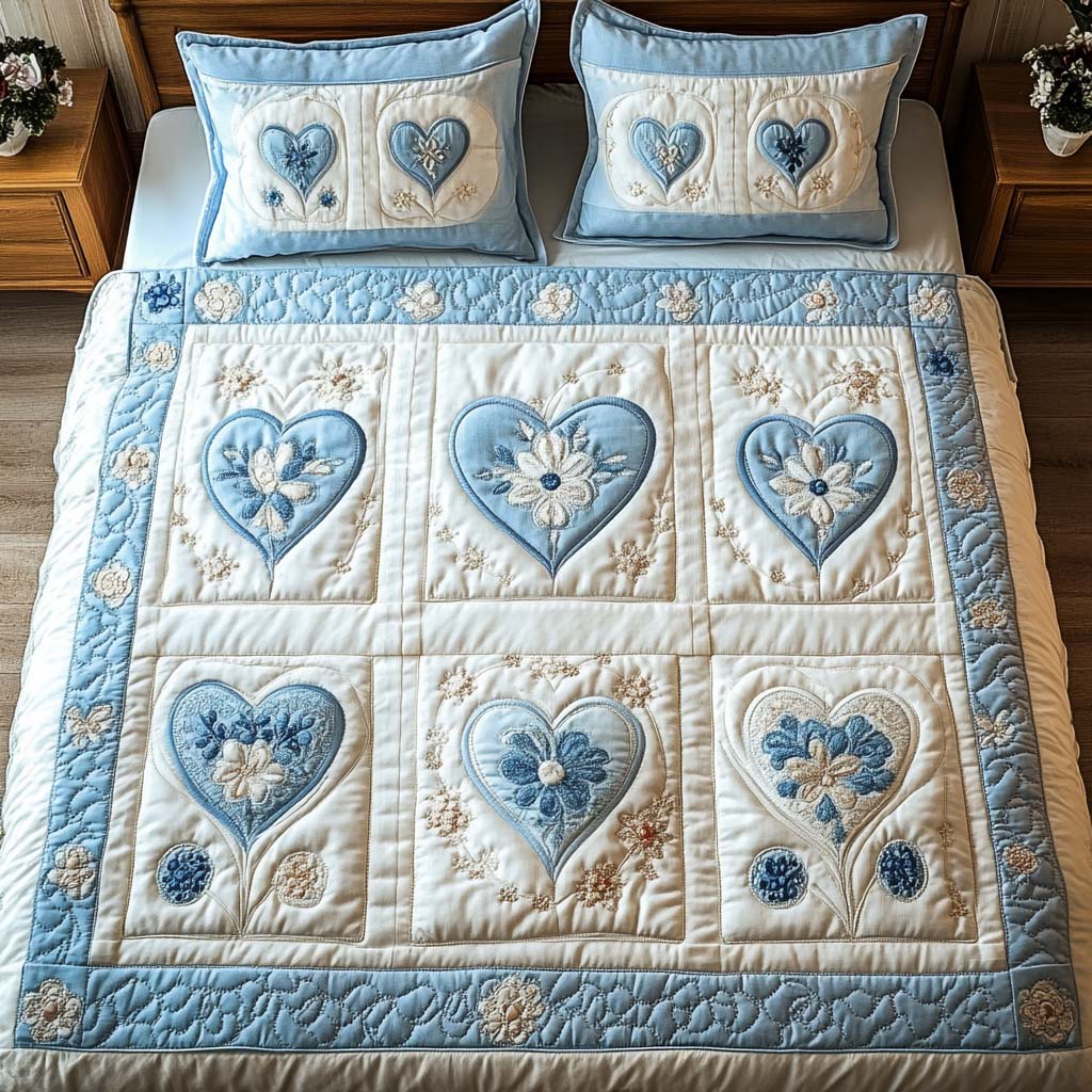 Blue Bloom Quilted Bedding Set Family Xmas Gift Ideas Blue Bloom Quilted Bedding Set Family Xmas Gift Ideas