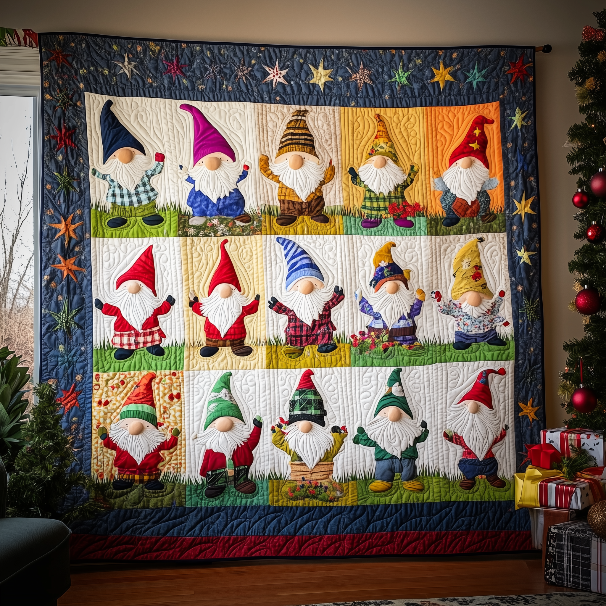Blue Christmas Gnomes Quilted Blanket Create Warm Memories with Our Blanket for All Ages Blue Christmas Gnomes Quilted Blanket Create Warm Memories with Our Blanket for All Ages