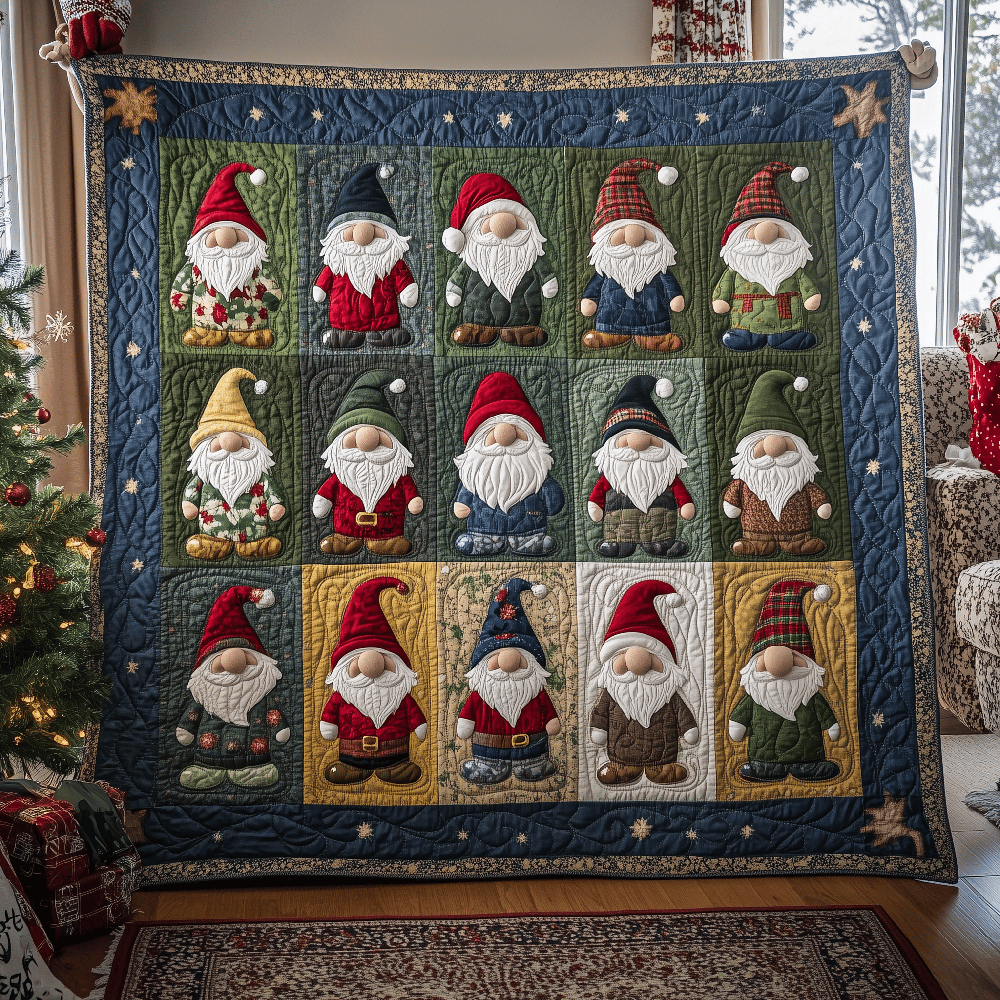 Blue Christmas Gnomes Quilted Blanket Enjoy Cozy Moments Together with the Perfect Blanket Blue Christmas Gnomes Quilted Blanket Enjoy Cozy Moments Together with the Perfect Blanket