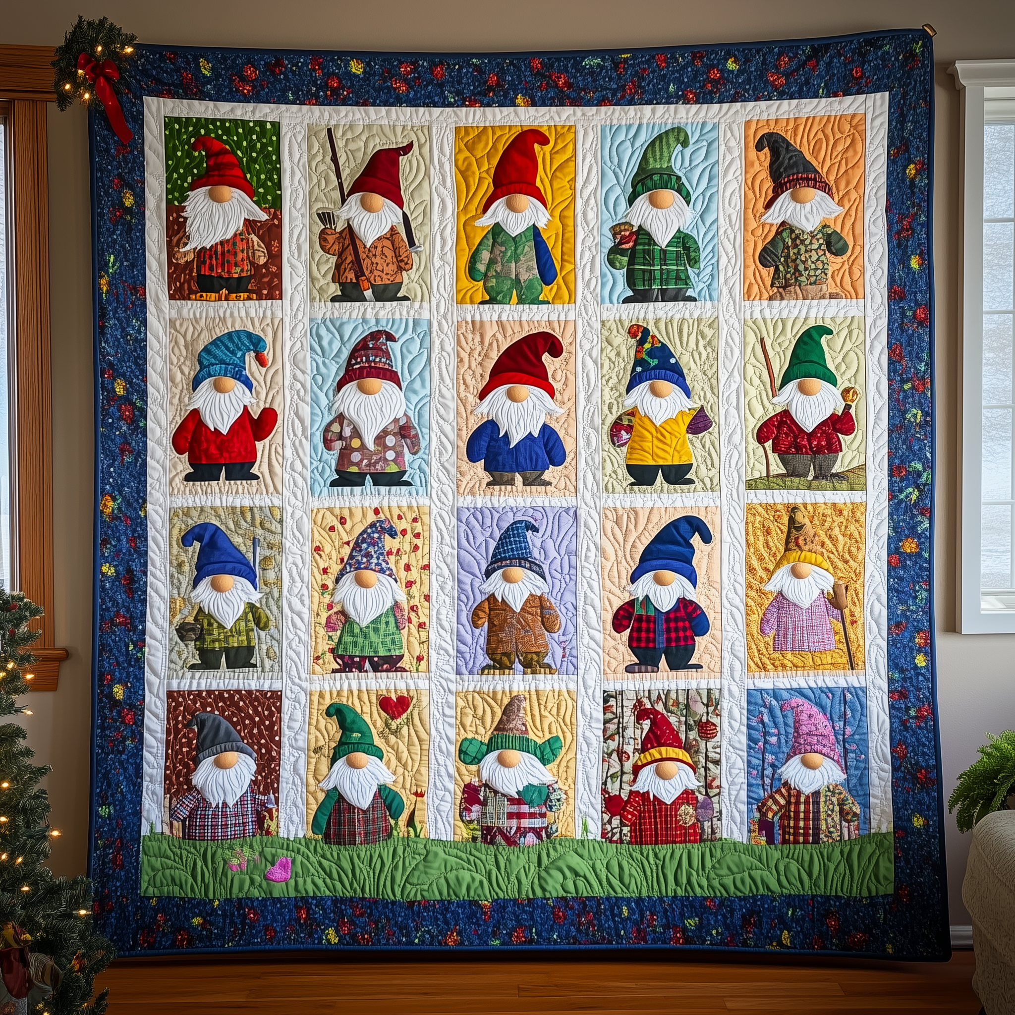 Blue Christmas Gnomes Quilted Blanket Feel the Heart of Home with a Blanket That Embraces All Blue Christmas Gnomes Quilted Blanket Feel the Heart of Home with a Blanket That Embraces All