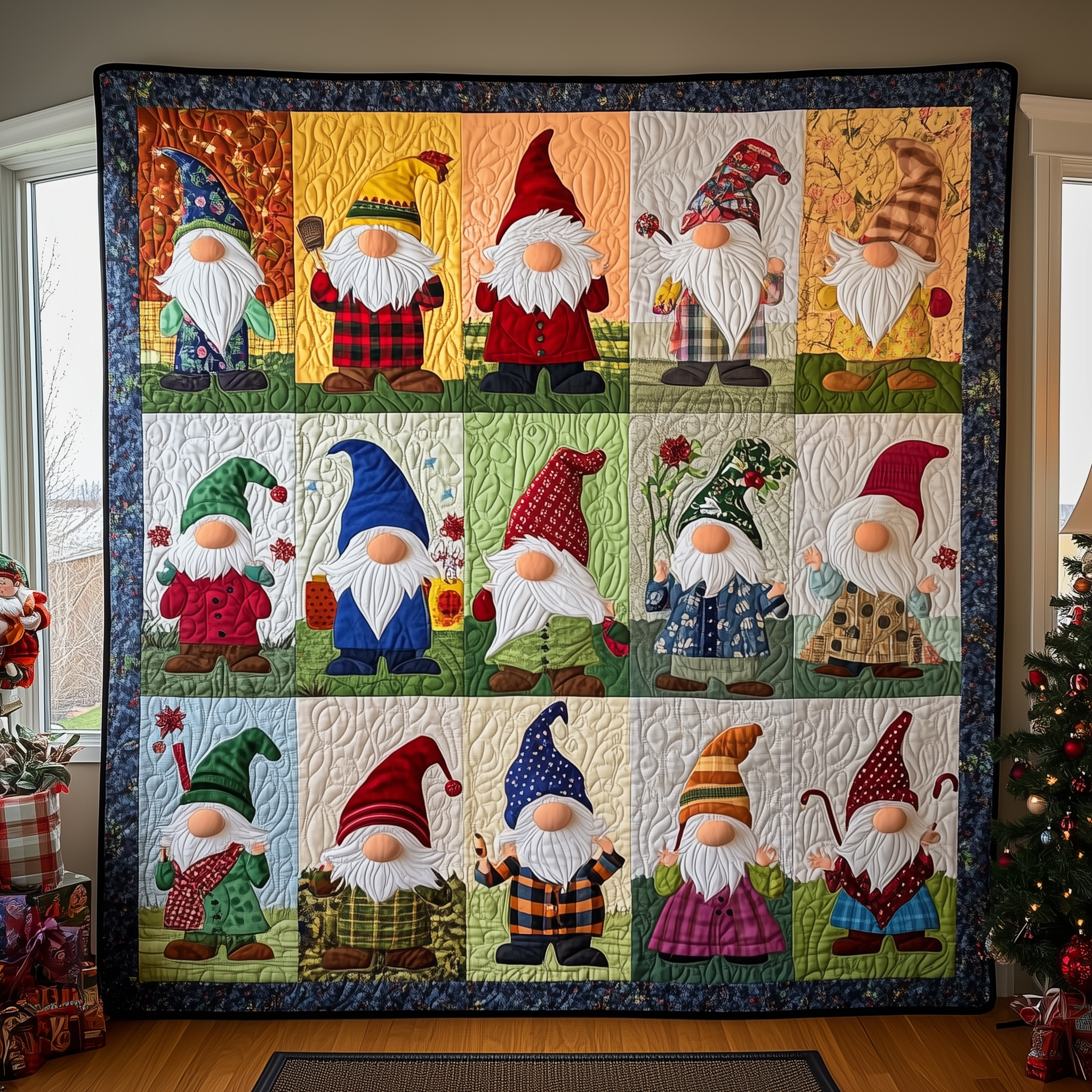 Blue Christmas Gnomes Quilted Blanket Snuggle Up with a Blanket That Brings Everyone Closer Blue Christmas Gnomes Quilted Blanket Snuggle Up with a Blanket That Brings Everyone Closer